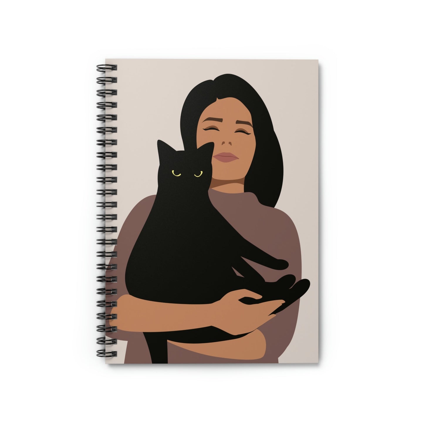 Woman with Black Cat Mininal Aesthetic Art Spiral Notebook Ruled Line Ichaku [Perfect Gifts Selection]