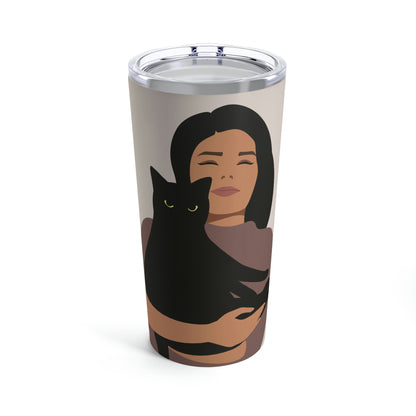 Woman with Black Cat Mininal Aesthetic Art Stainless Steel Hot or Cold Vacuum Tumbler 20oz Ichaku [Perfect Gifts Selection]