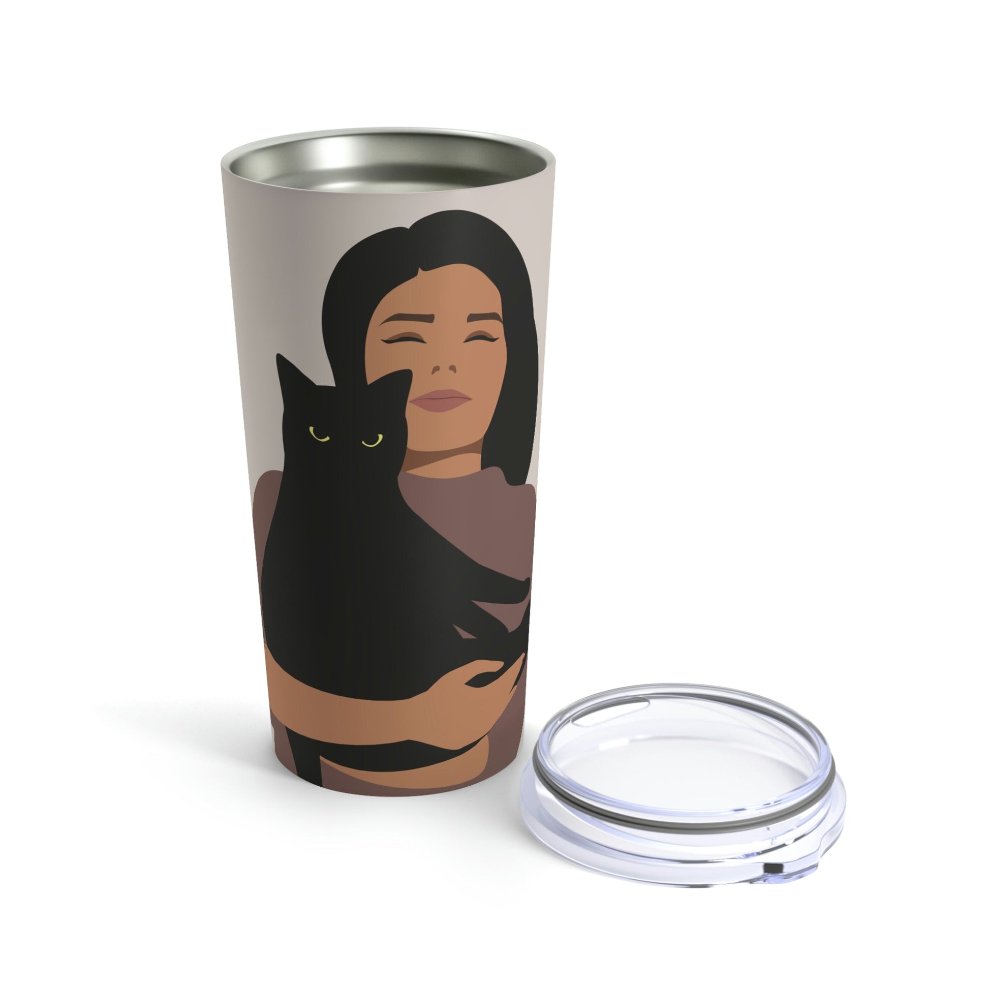 Woman with Black Cat Mininal Aesthetic Art Stainless Steel Hot or Cold Vacuum Tumbler 20oz Ichaku [Perfect Gifts Selection]