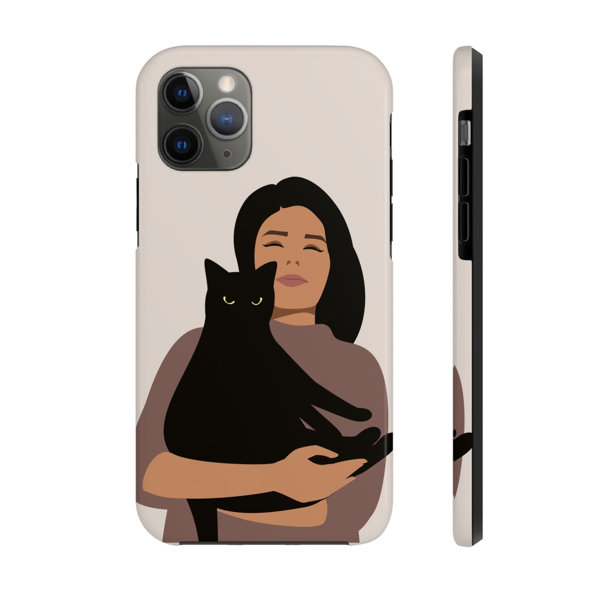 Woman with Black Cat Mininal Aesthetic Art Tough Phone Cases Case-Mate Ichaku [Perfect Gifts Selection]