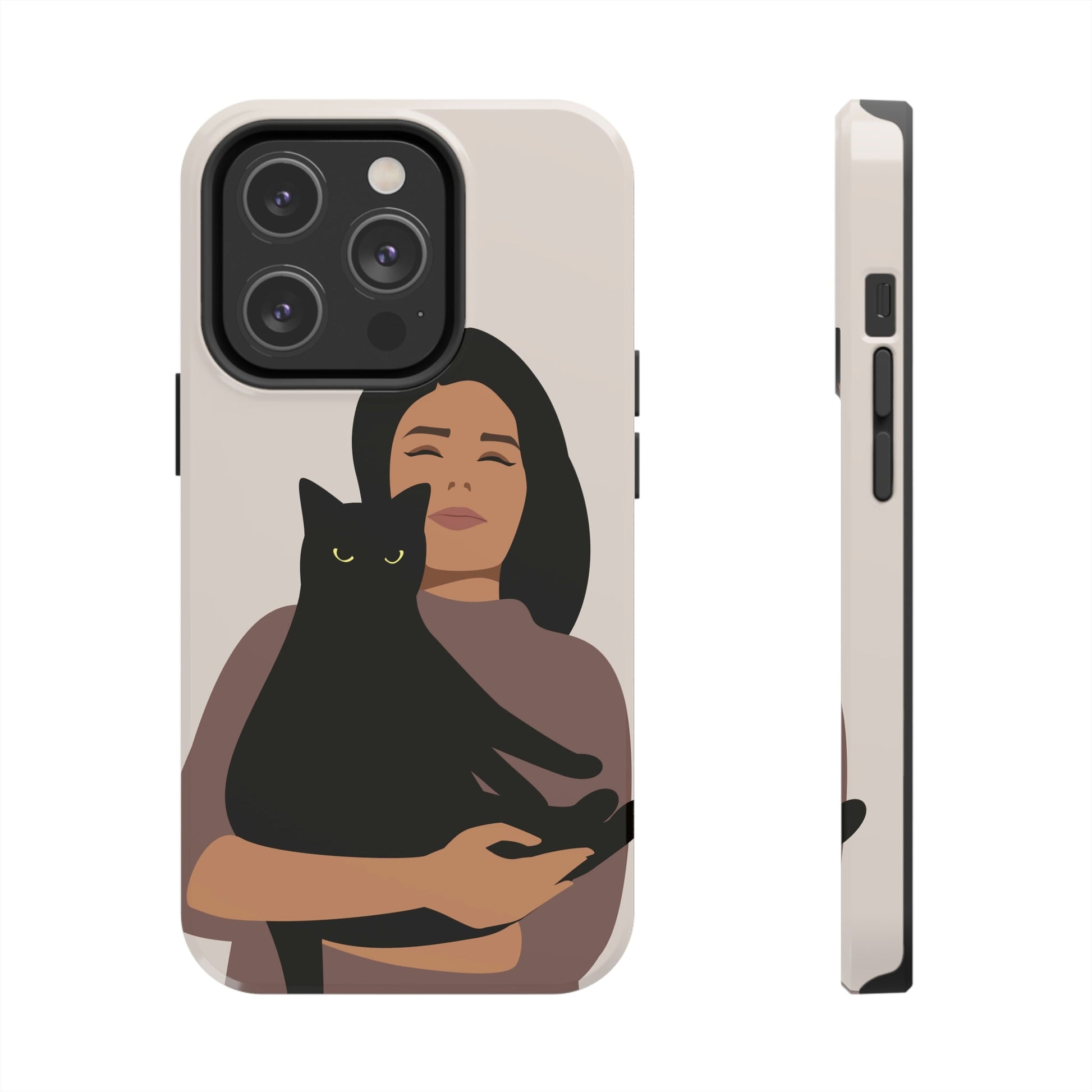 Woman with Black Cat Mininal Aesthetic Art Tough Phone Cases Case-Mate Ichaku [Perfect Gifts Selection]