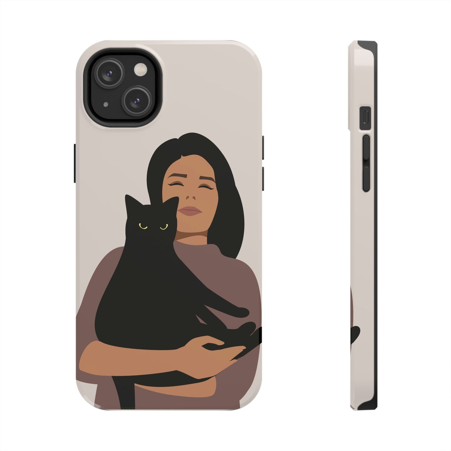 Woman with Black Cat Mininal Aesthetic Art Tough Phone Cases Case-Mate Ichaku [Perfect Gifts Selection]