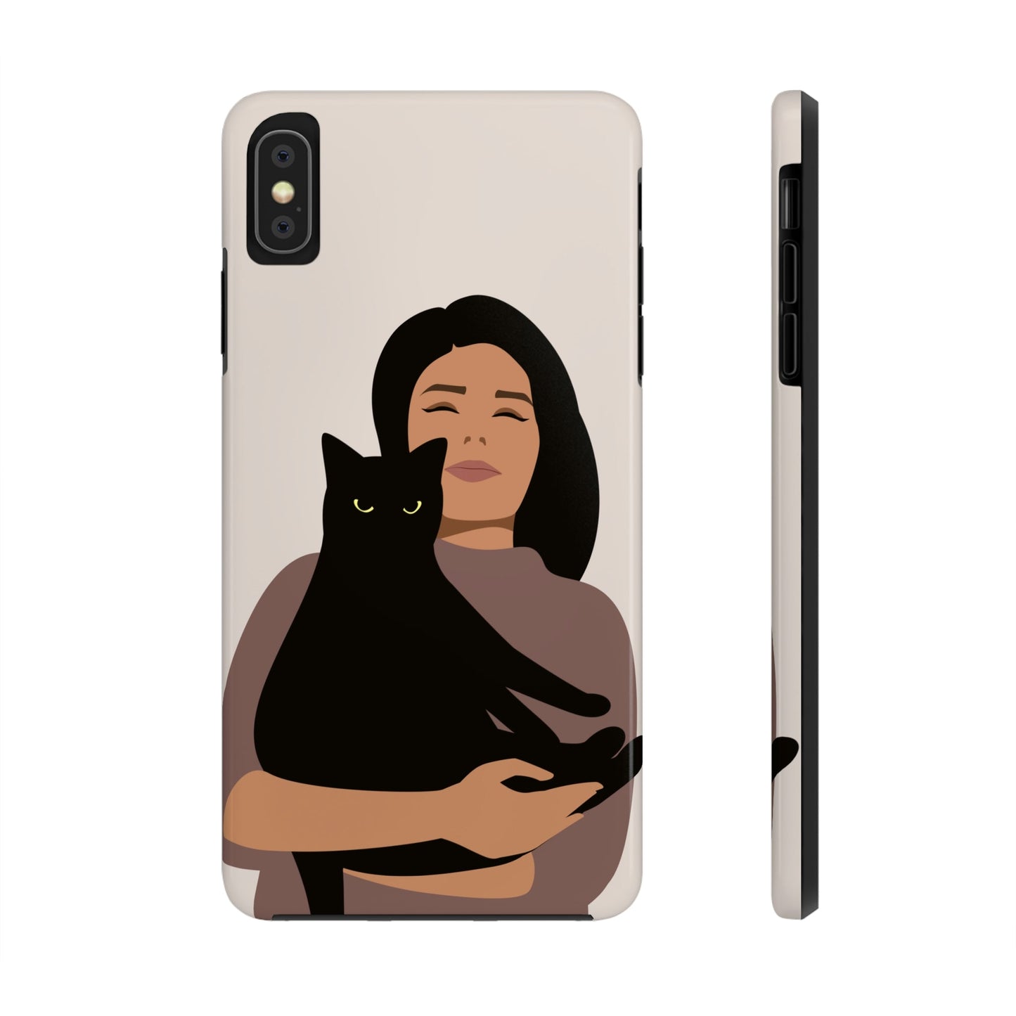 Woman with Black Cat Mininal Aesthetic Art Tough Phone Cases Case-Mate Ichaku [Perfect Gifts Selection]