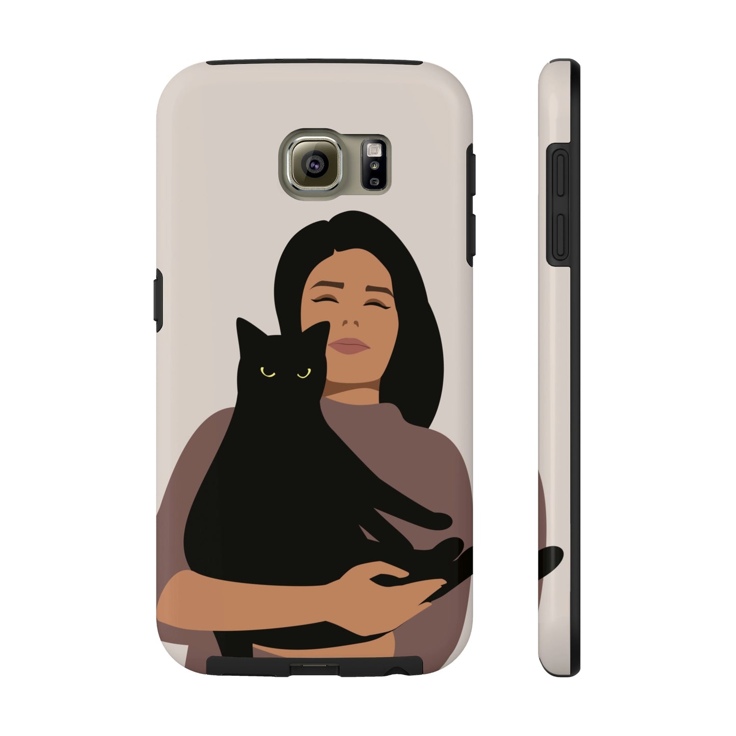 Woman with Black Cat Mininal Aesthetic Art Tough Phone Cases Case-Mate Ichaku [Perfect Gifts Selection]