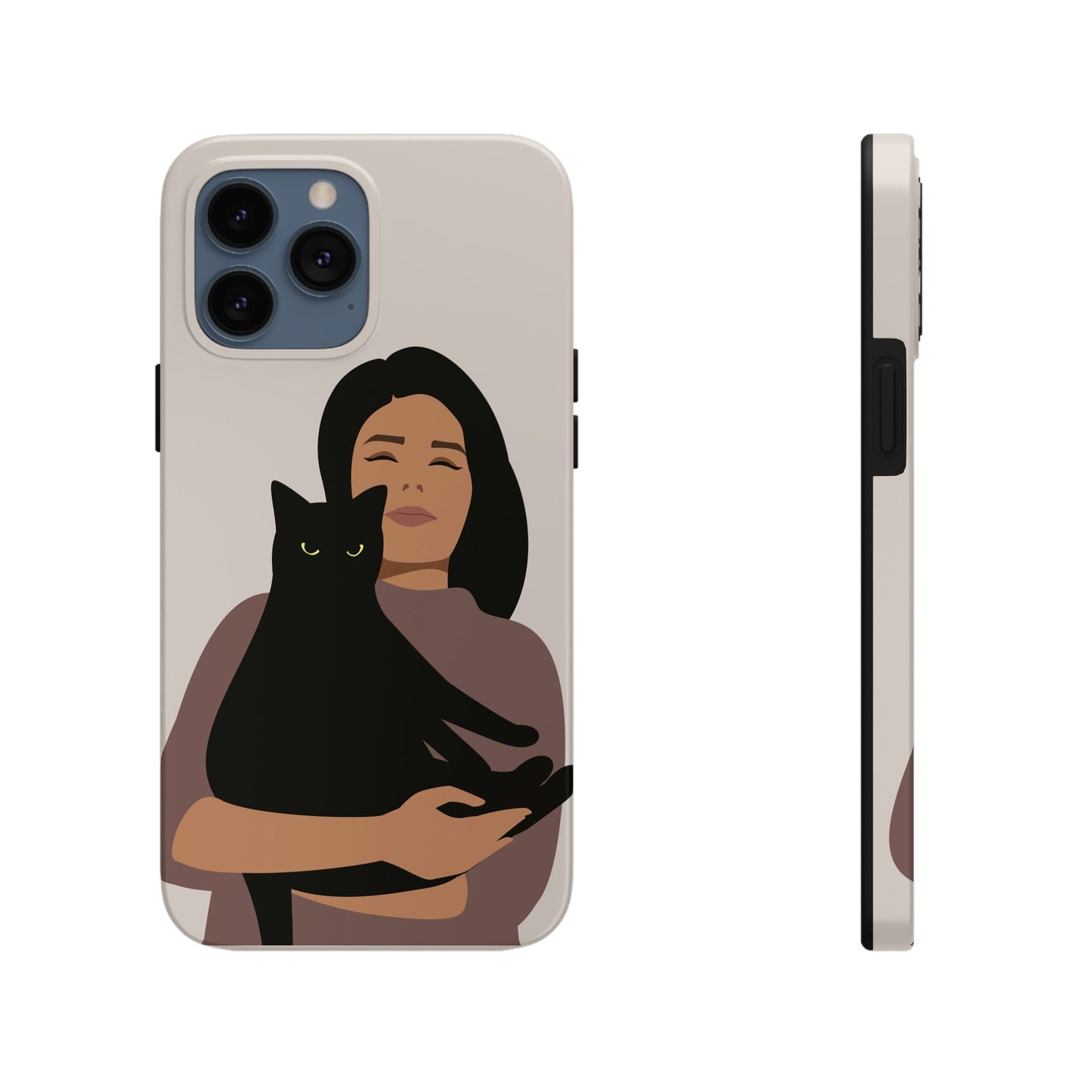 Woman with Black Cat Mininal Aesthetic Art Tough Phone Cases Case-Mate Ichaku [Perfect Gifts Selection]