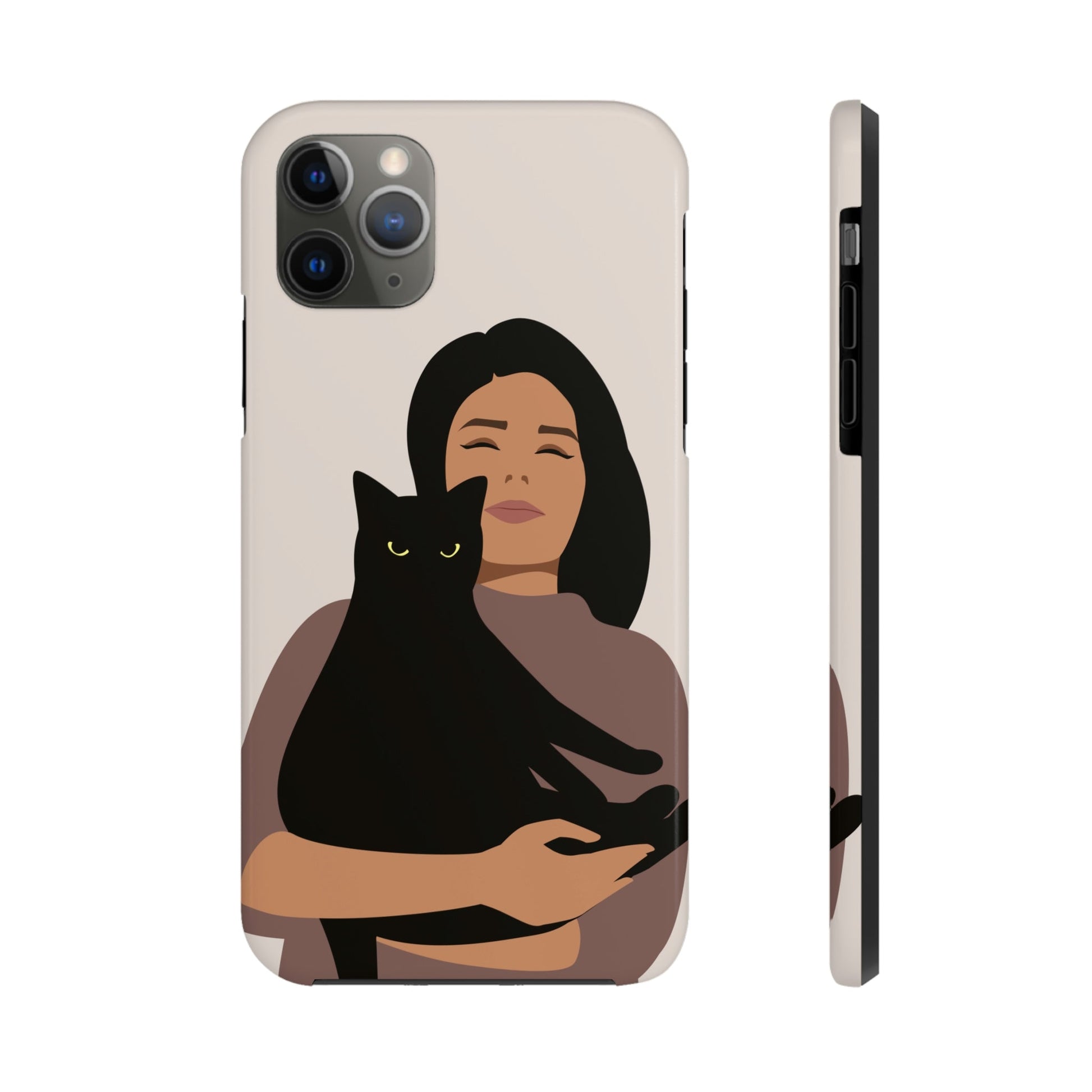 Woman with Black Cat Mininal Aesthetic Art Tough Phone Cases Case-Mate Ichaku [Perfect Gifts Selection]