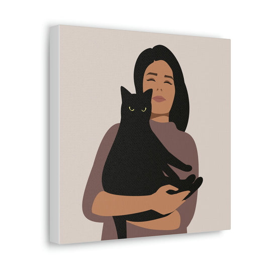 Woman with Black Cat Mininal Aesthetic Classic Art Canvas Gallery Wraps Ichaku [Perfect Gifts Selection]