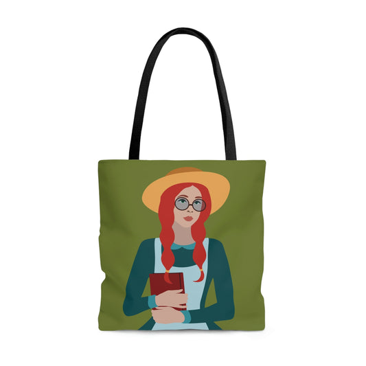 Woman with Book Artisan with Hat and Red Hair Aesthetic Classic Art Fairy Tale AOP Tote Bag Ichaku [Perfect Gifts Selection]