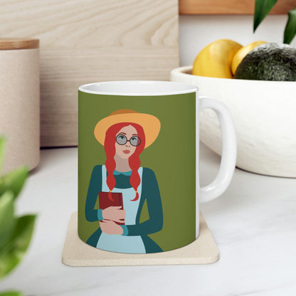 Woman with Book Artisan with Hat and Red Hair Aesthetic Classic Art Fairy Tale Ceramic Mug 11oz Ichaku [Perfect Gifts Selection]