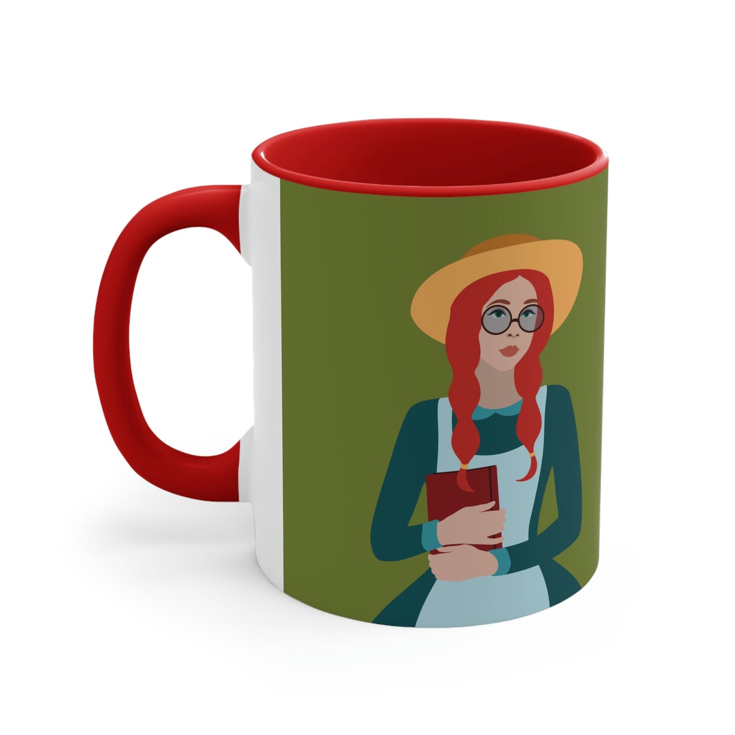 Woman with Book Artisan with Hat and Red Hair Aesthetic Classic Art Fairy Tale Classic Accent Coffee Mug 11oz Ichaku [Perfect Gifts Selection]