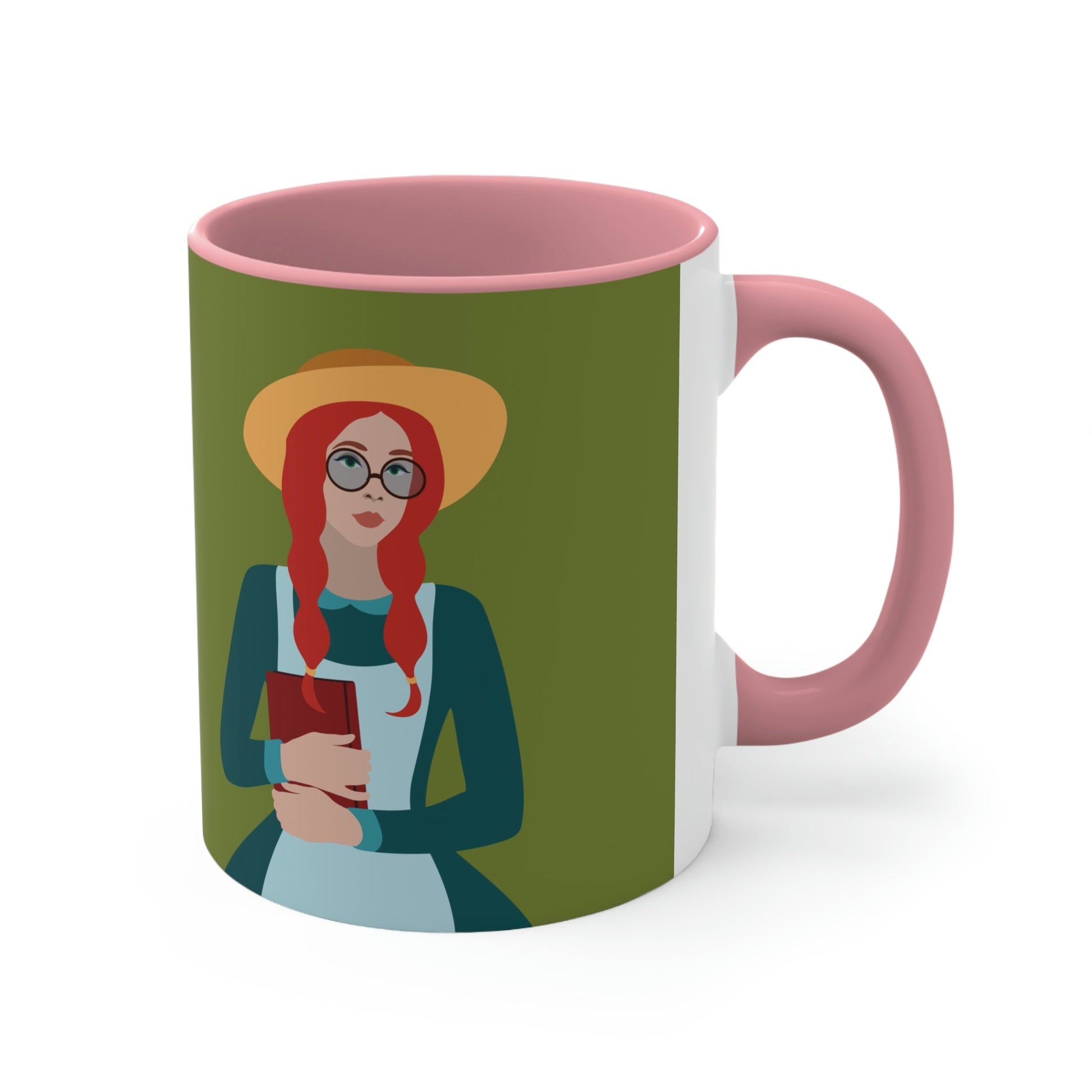 Woman with Book Artisan with Hat and Red Hair Aesthetic Classic Art Fairy Tale Classic Accent Coffee Mug 11oz Ichaku [Perfect Gifts Selection]