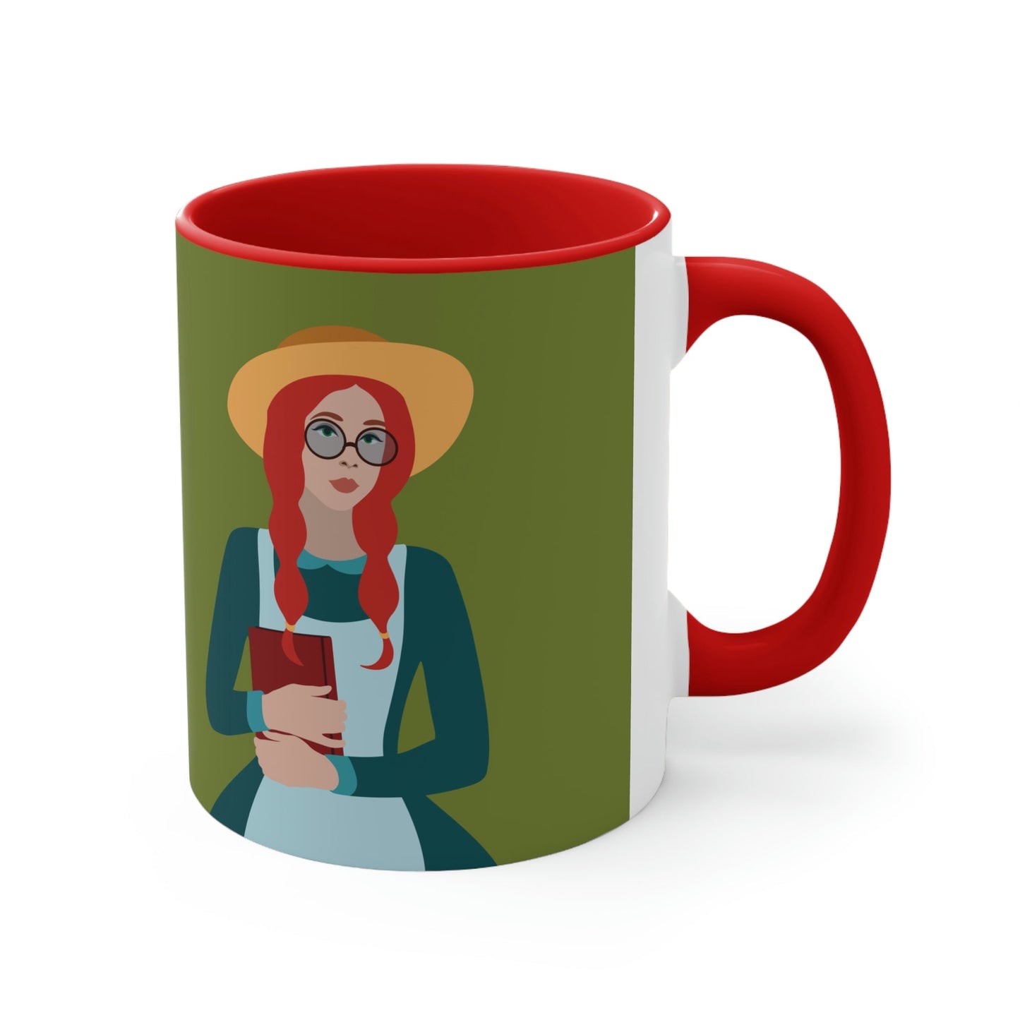 Woman with Book Artisan with Hat and Red Hair Aesthetic Classic Art Fairy Tale Classic Accent Coffee Mug 11oz Ichaku [Perfect Gifts Selection]