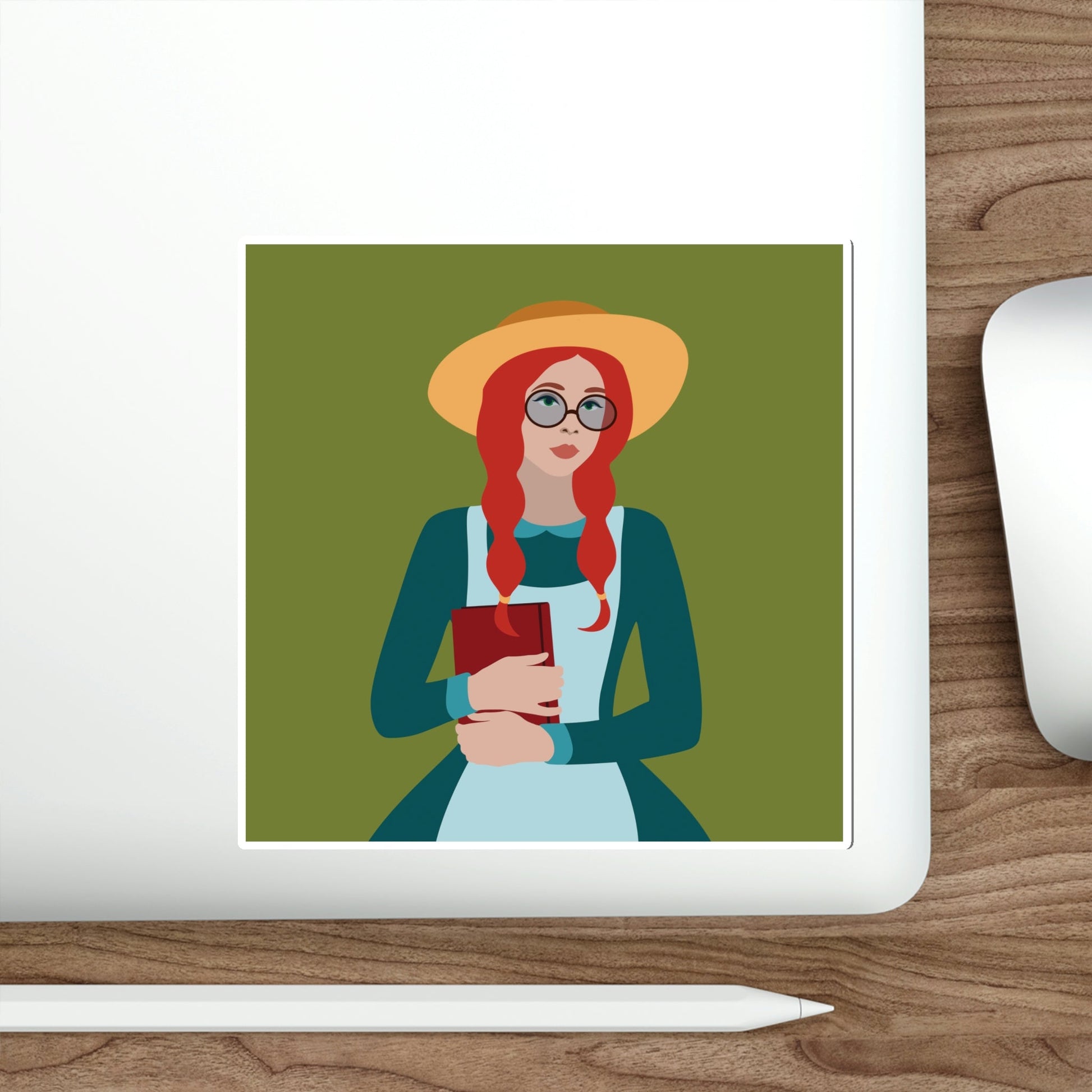 Woman with Book Artisan with Hat and Red Hair Aesthetic Classic Art Fairy Tale Die-Cut Sticker Ichaku [Perfect Gifts Selection]