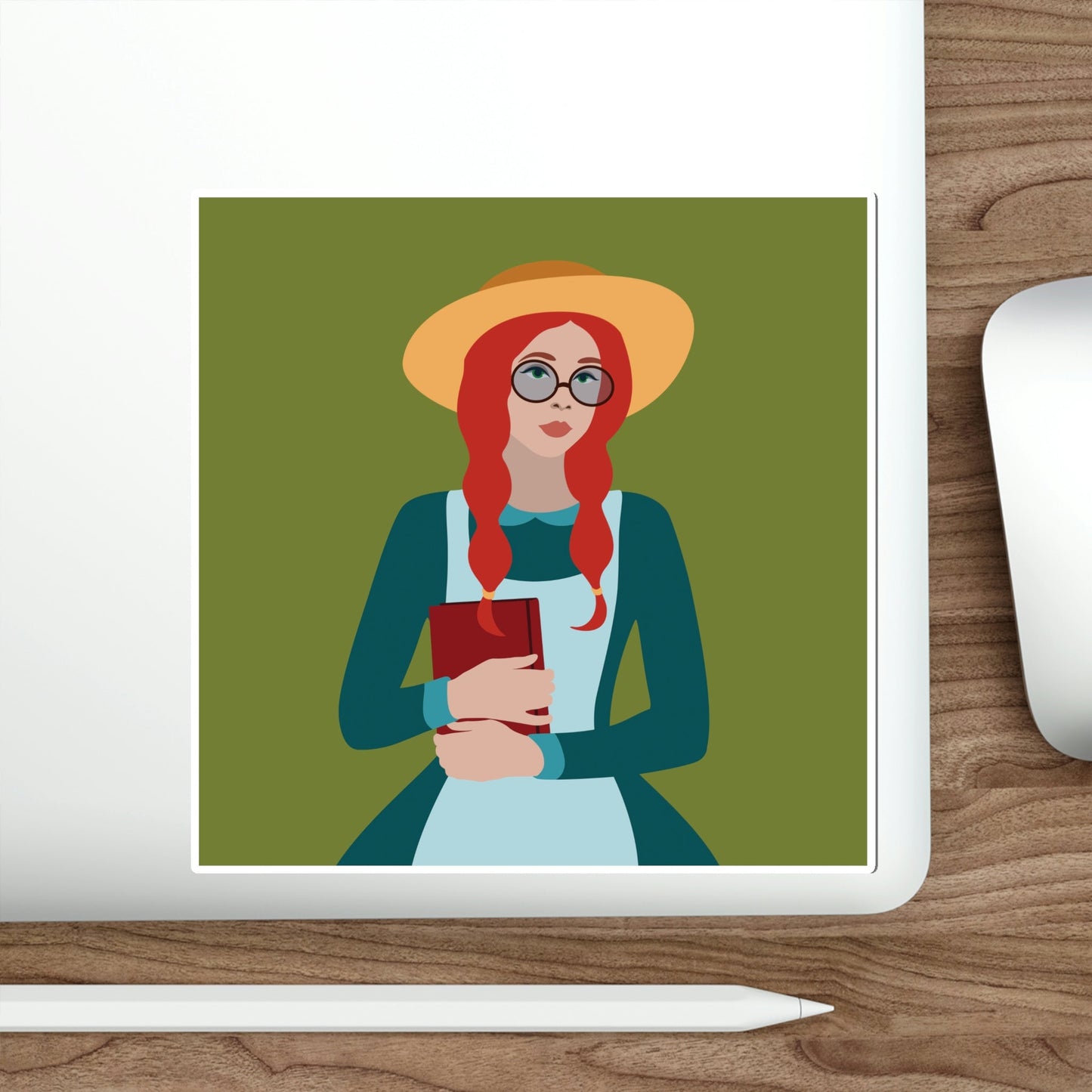 Woman with Book Artisan with Hat and Red Hair Aesthetic Classic Art Fairy Tale Die-Cut Sticker Ichaku [Perfect Gifts Selection]