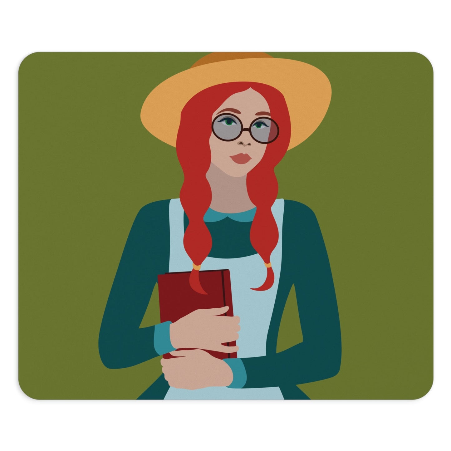 Woman with Book Artisan with Hat and Red Hair Aesthetic Classic Art Fairy Tale Ergonomic Non-slip Creative Design Mouse Pad Ichaku [Perfect Gifts Selection]