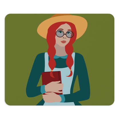 Woman with Book Artisan with Hat and Red Hair Aesthetic Classic Art Fairy Tale Ergonomic Non-slip Creative Design Mouse Pad Ichaku [Perfect Gifts Selection]