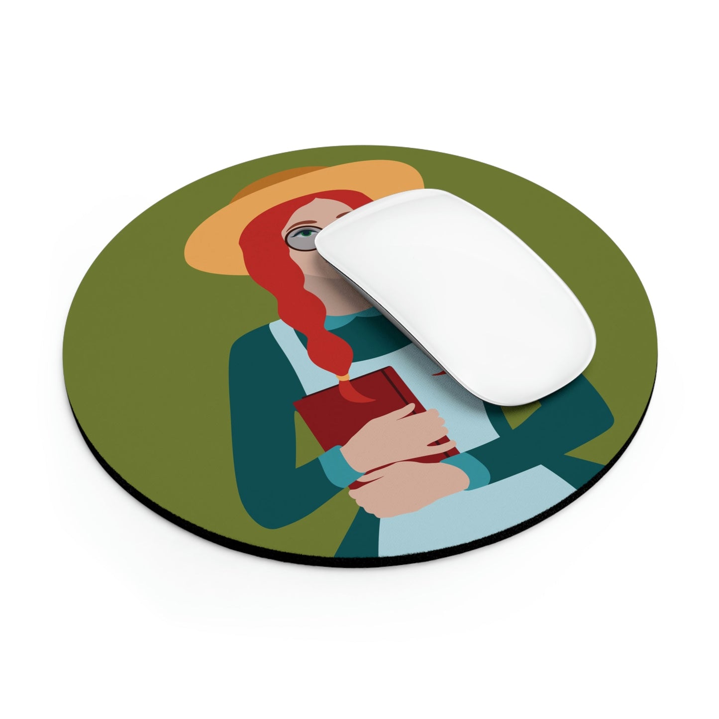 Woman with Book Artisan with Hat and Red Hair Aesthetic Classic Art Fairy Tale Ergonomic Non-slip Creative Design Mouse Pad Ichaku [Perfect Gifts Selection]