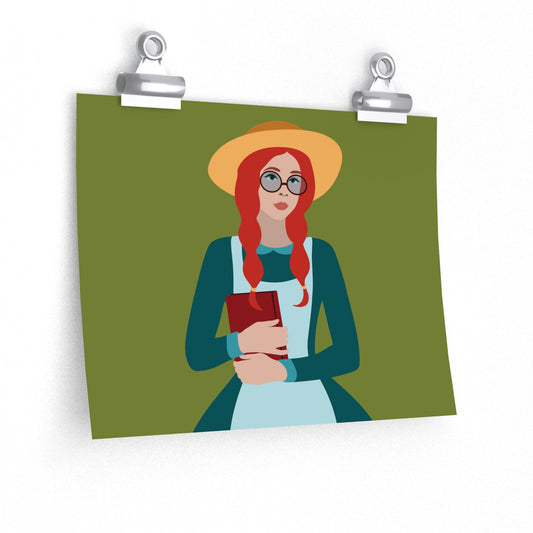 Woman with Book Artisan with Hat and Red Hair Aesthetic Classic Art Fairy Tale Premium Matte Horizontal Posters Ichaku [Perfect Gifts Selection]