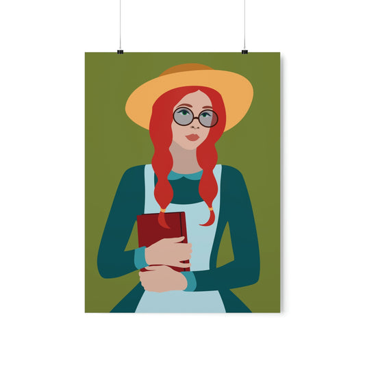 Woman with Book Artisan with Hat and Red Hair Aesthetic Classic Art Fairy Tale Premium Matte Vertical Posters Ichaku [Perfect Gifts Selection]