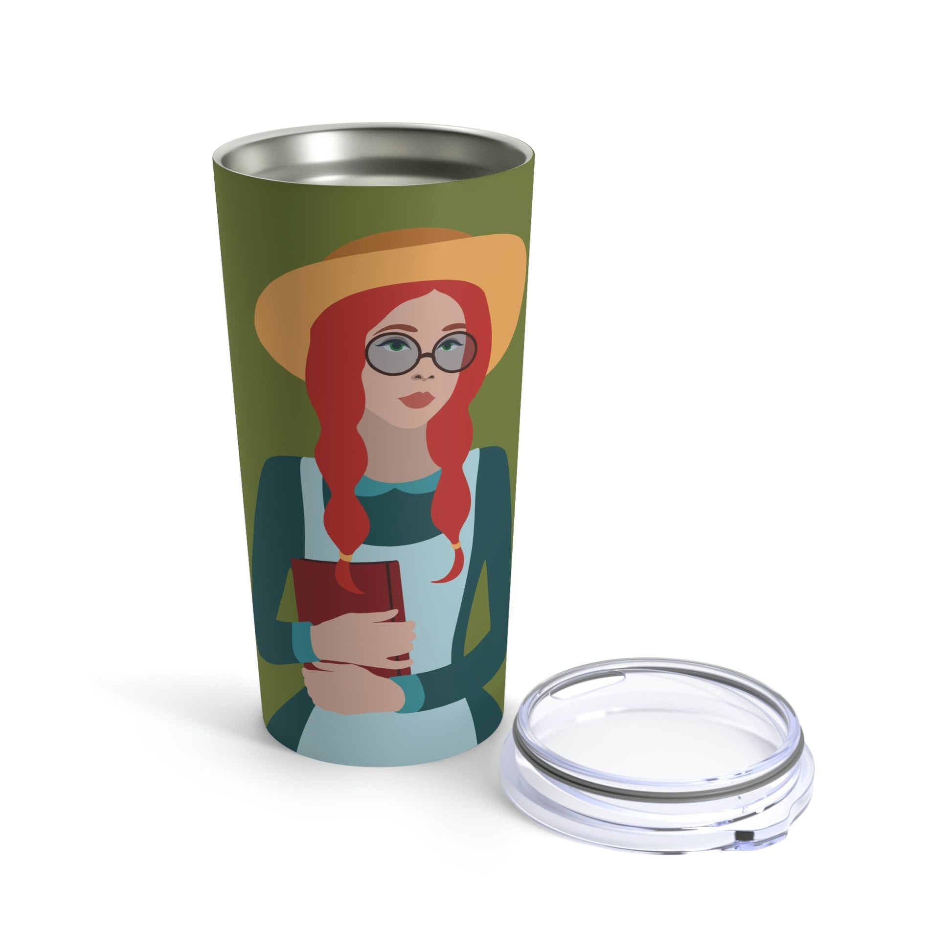 Woman with Book Artisan with Hat and Red Hair Aesthetic Classic Art Fairy Tale Stainless Steel Hot or Cold Vacuum Tumbler 20oz Ichaku [Perfect Gifts Selection]