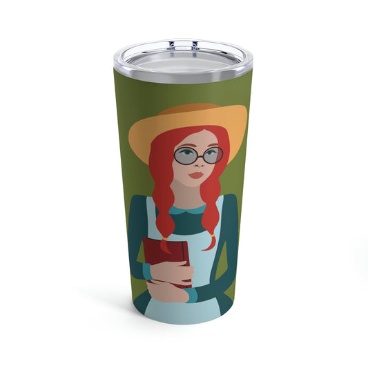 Woman with Book Artisan with Hat and Red Hair Aesthetic Classic Art Fairy Tale Stainless Steel Hot or Cold Vacuum Tumbler 20oz Ichaku [Perfect Gifts Selection]