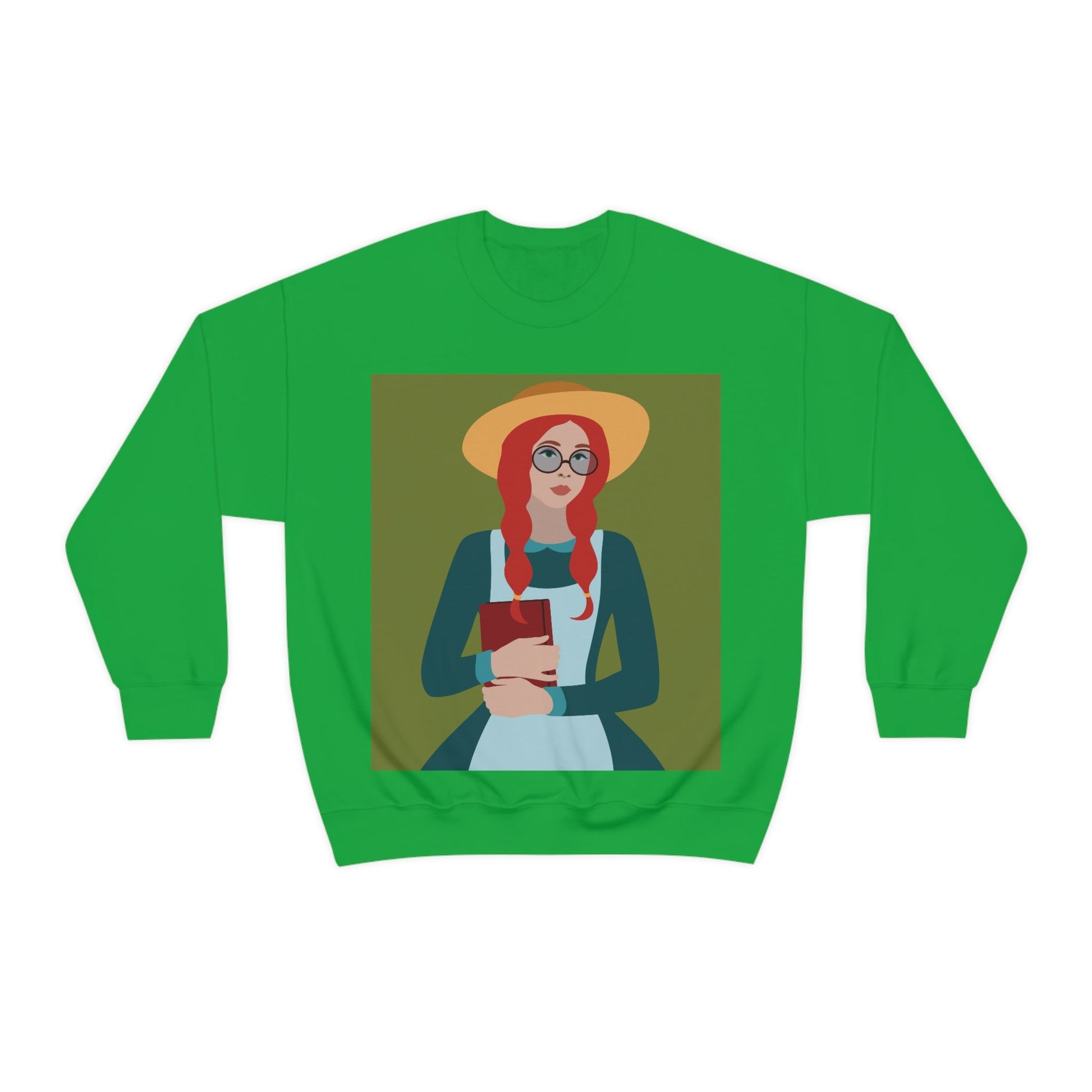 Woman with Book Artisan with Hat and Red Hair Aesthetic Classic Art Fairy Tale Unisex Heavy Blend™ Crewneck Sweatshirt Ichaku [Perfect Gifts Selection]