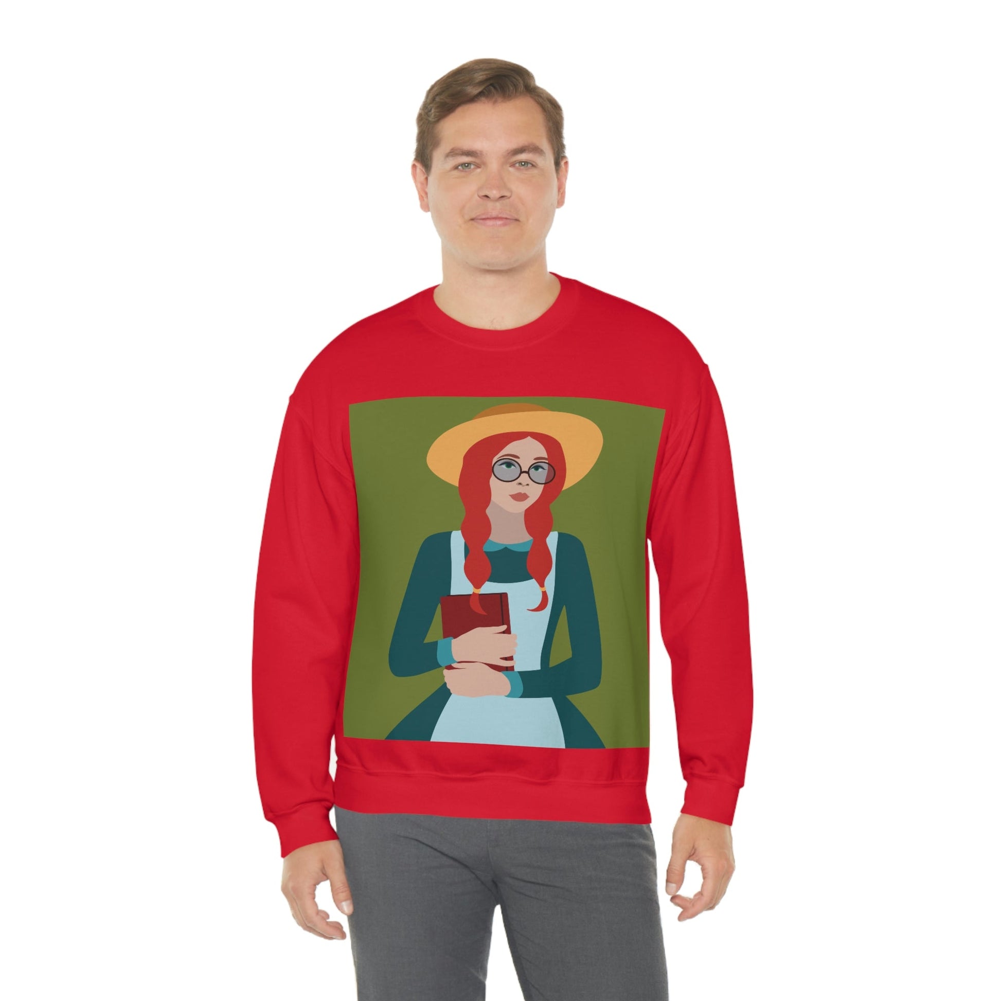 Woman with Book Artisan with Hat and Red Hair Aesthetic Classic Art Fairy Tale Unisex Heavy Blend™ Crewneck Sweatshirt Ichaku [Perfect Gifts Selection]