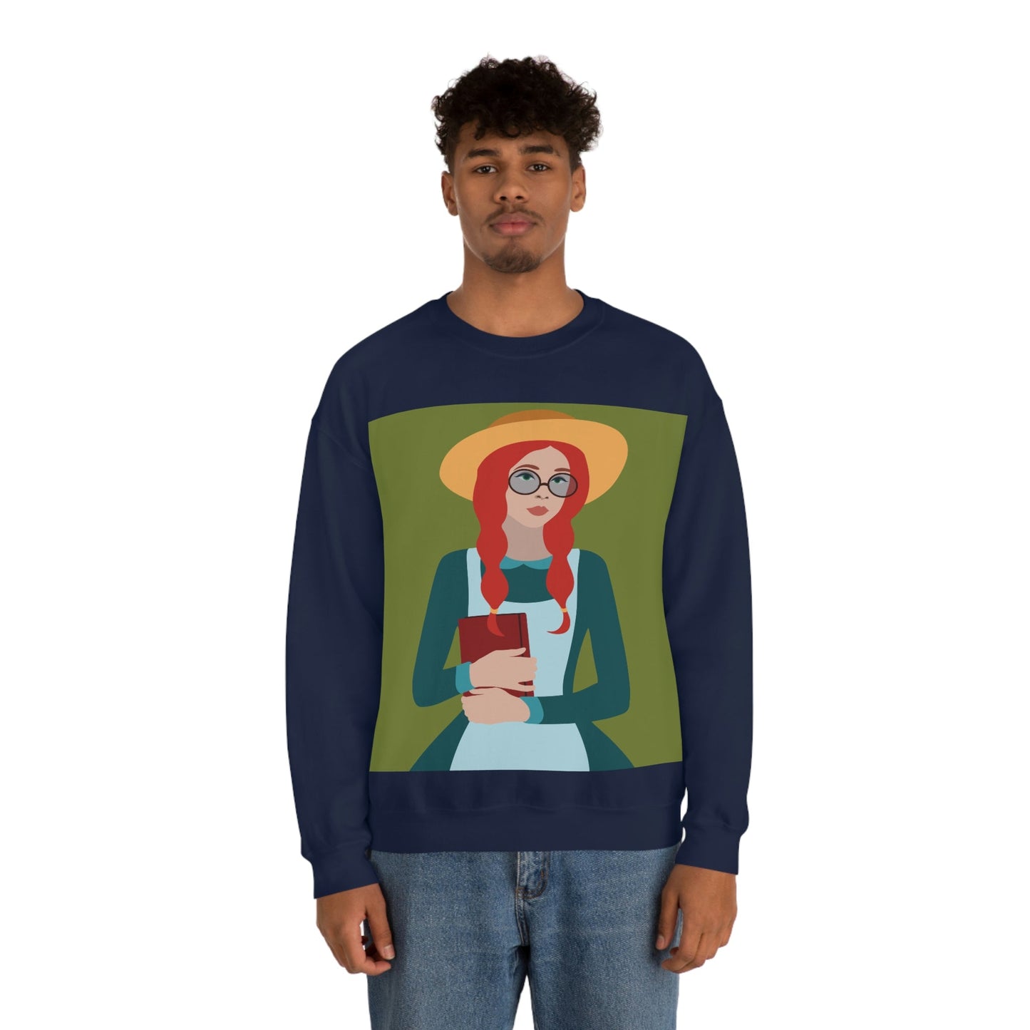 Woman with Book Artisan with Hat and Red Hair Aesthetic Classic Art Fairy Tale Unisex Heavy Blend™ Crewneck Sweatshirt Ichaku [Perfect Gifts Selection]