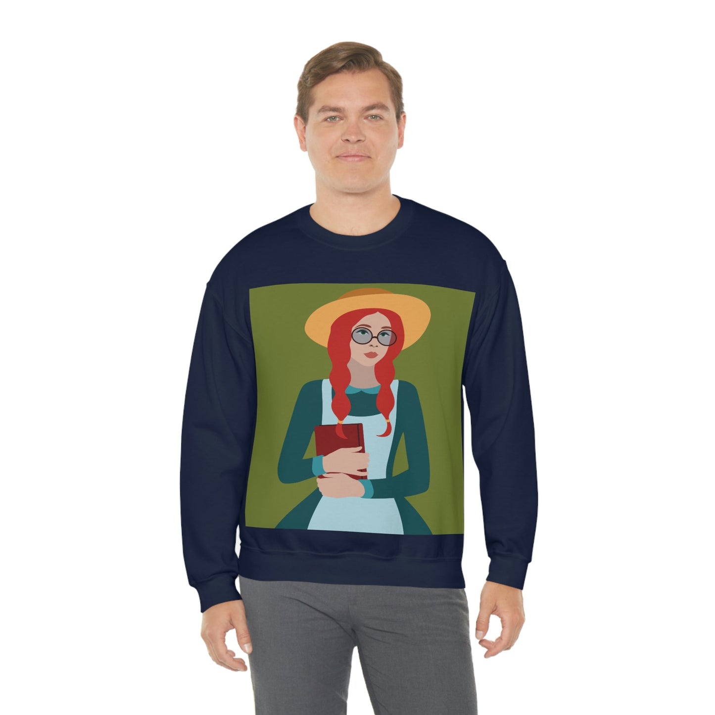 Woman with Book Artisan with Hat and Red Hair Aesthetic Classic Art Fairy Tale Unisex Heavy Blend™ Crewneck Sweatshirt Ichaku [Perfect Gifts Selection]