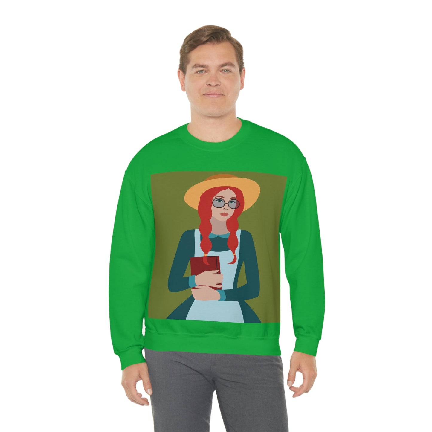 Woman with Book Artisan with Hat and Red Hair Aesthetic Classic Art Fairy Tale Unisex Heavy Blend™ Crewneck Sweatshirt Ichaku [Perfect Gifts Selection]