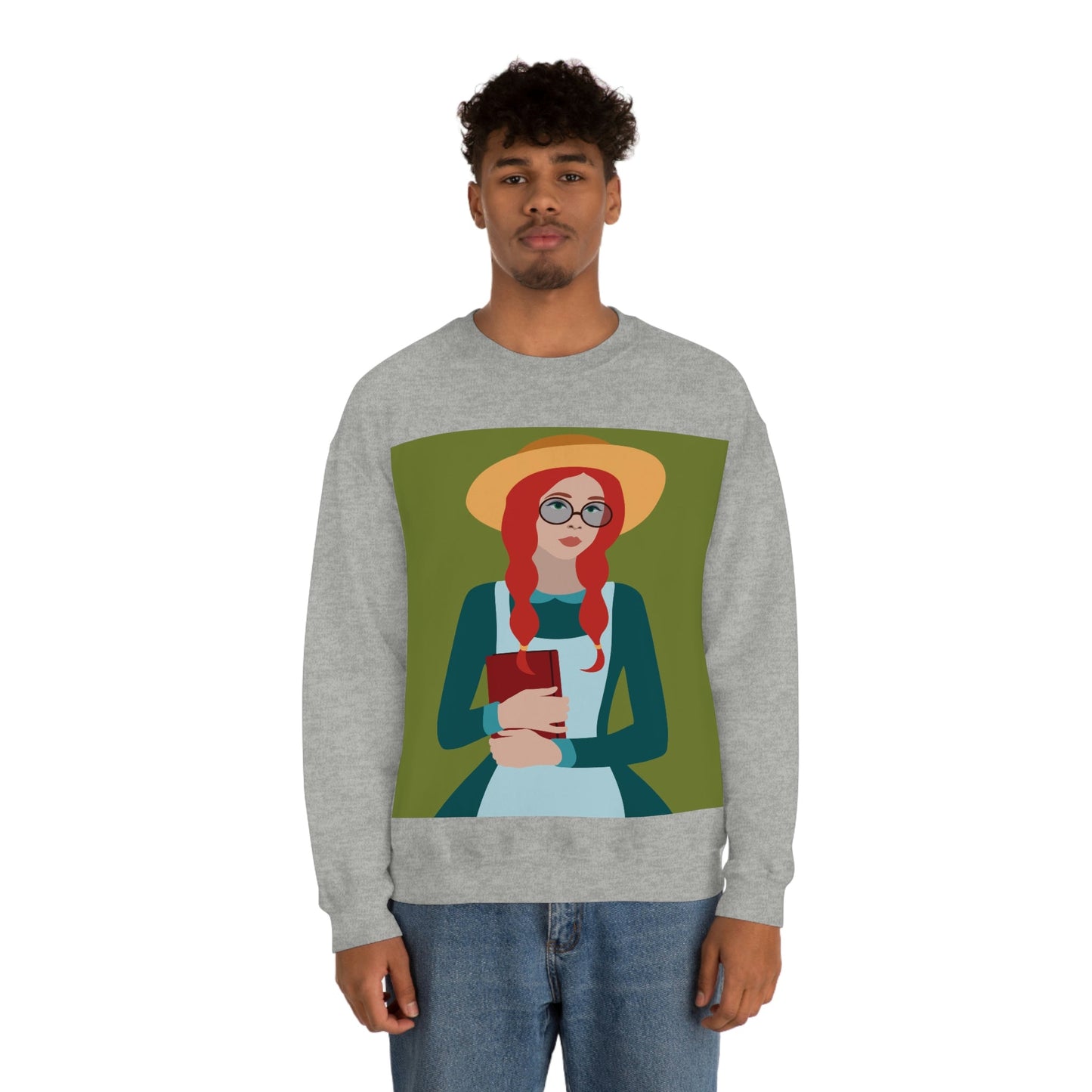 Woman with Book Artisan with Hat and Red Hair Aesthetic Classic Art Fairy Tale Unisex Heavy Blend™ Crewneck Sweatshirt Ichaku [Perfect Gifts Selection]