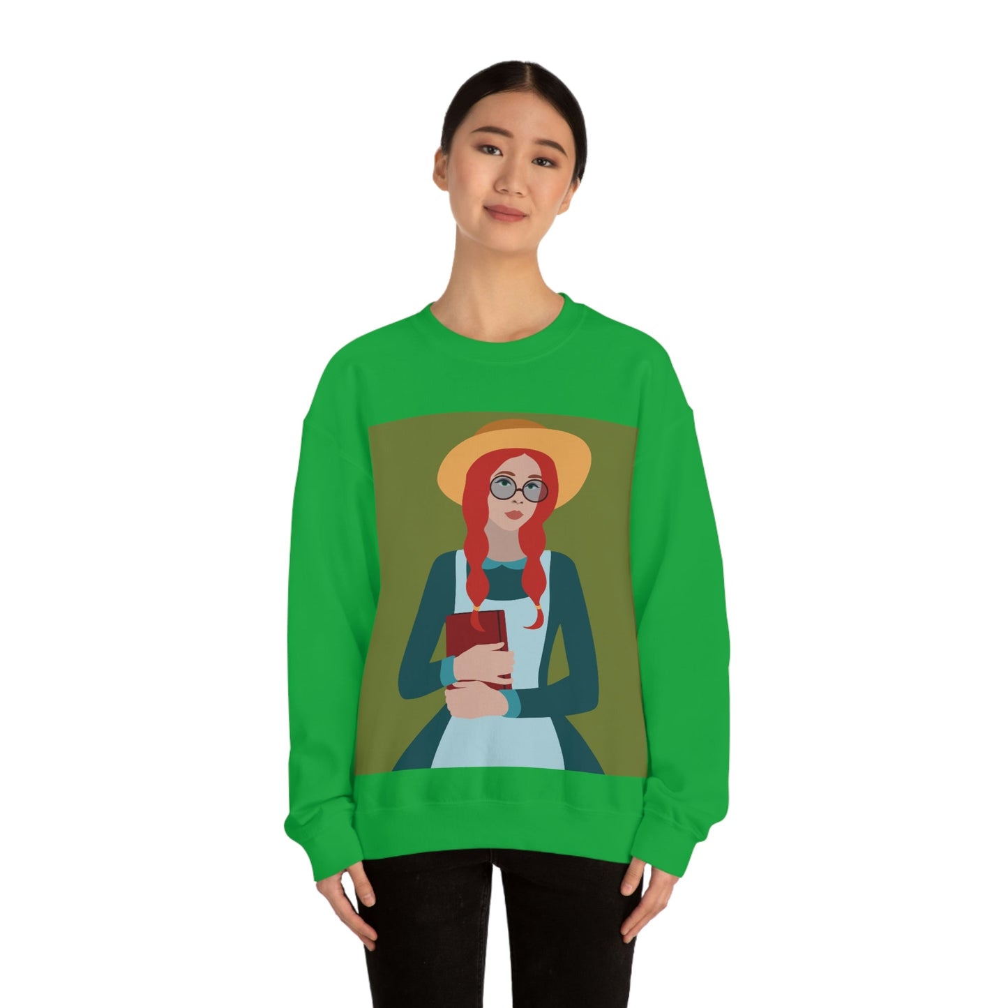 Woman with Book Artisan with Hat and Red Hair Aesthetic Classic Art Fairy Tale Unisex Heavy Blend™ Crewneck Sweatshirt Ichaku [Perfect Gifts Selection]