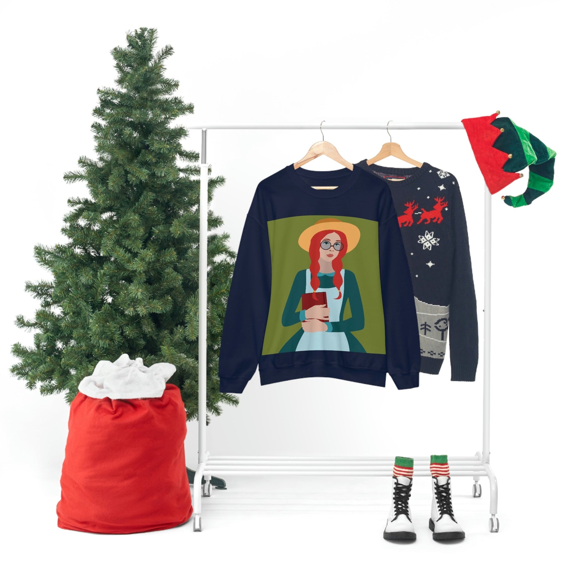 Woman with Book Artisan with Hat and Red Hair Aesthetic Classic Art Fairy Tale Unisex Heavy Blend™ Crewneck Sweatshirt Ichaku [Perfect Gifts Selection]