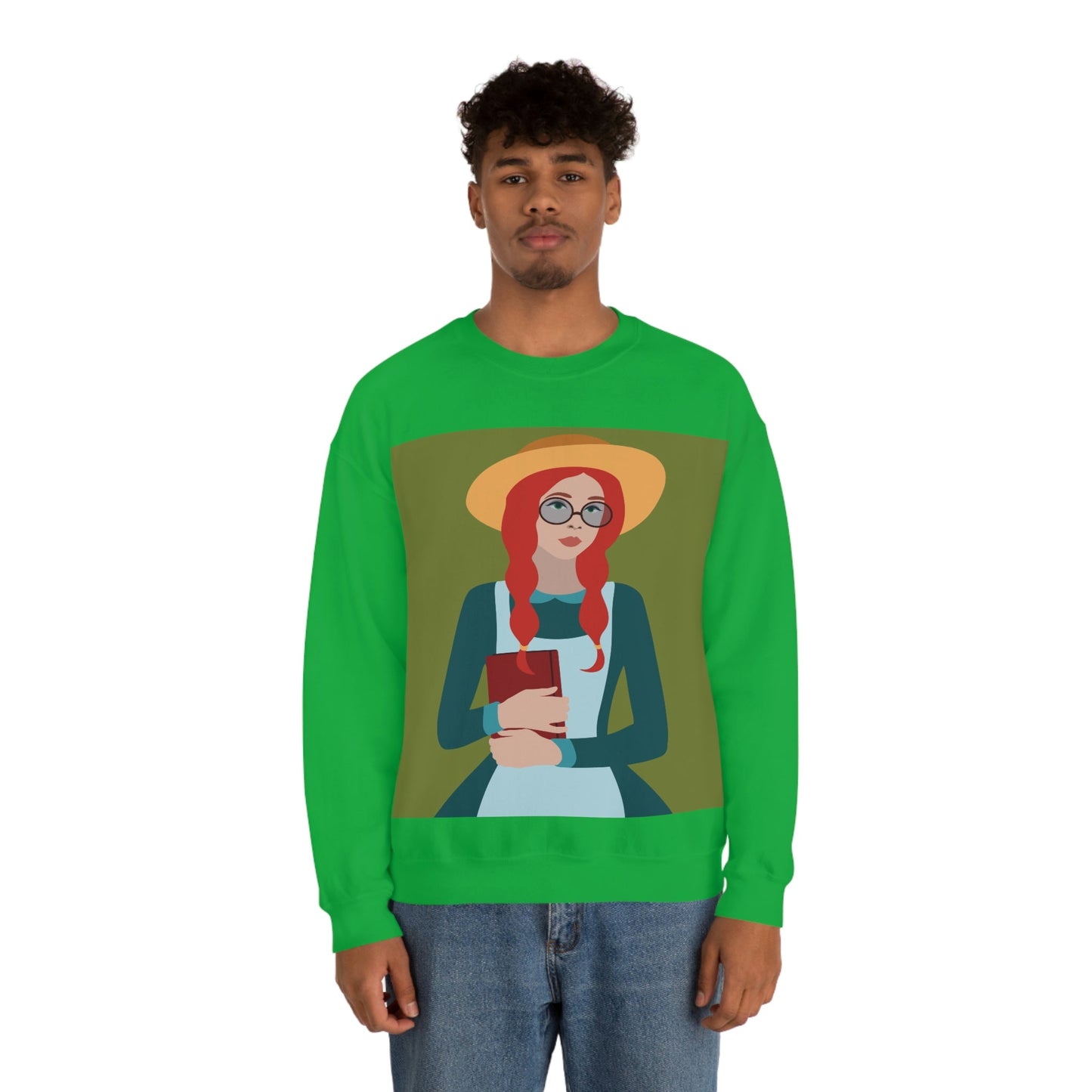 Woman with Book Artisan with Hat and Red Hair Aesthetic Classic Art Fairy Tale Unisex Heavy Blend™ Crewneck Sweatshirt Ichaku [Perfect Gifts Selection]