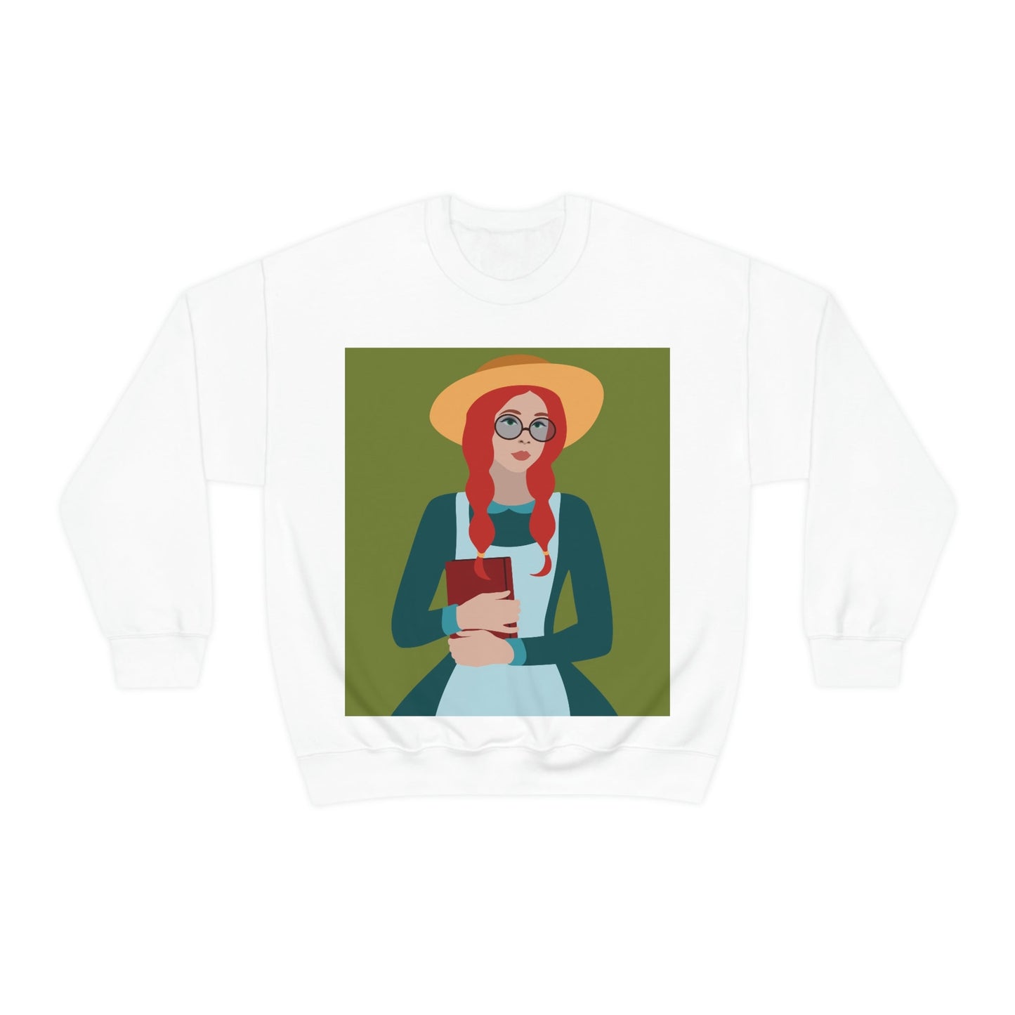 Woman with Book Artisan with Hat and Red Hair Aesthetic Classic Art Fairy Tale Unisex Heavy Blend™ Crewneck Sweatshirt Ichaku [Perfect Gifts Selection]