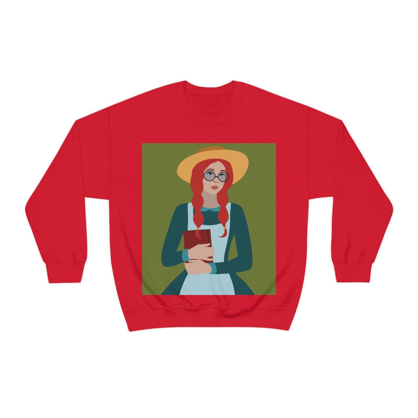 Woman with Book Artisan with Hat and Red Hair Aesthetic Classic Art Fairy Tale Unisex Heavy Blend™ Crewneck Sweatshirt Ichaku [Perfect Gifts Selection]