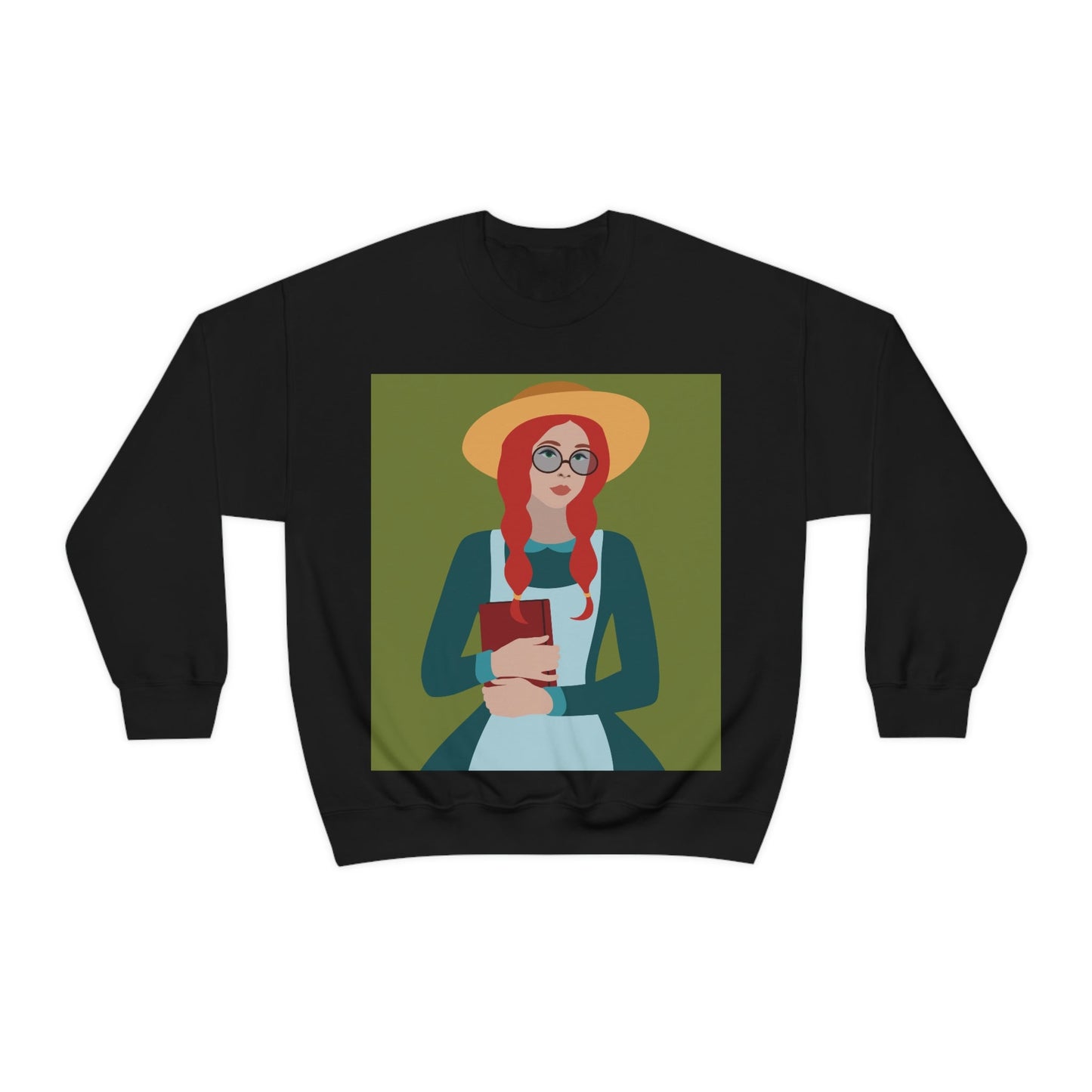 Woman with Book Artisan with Hat and Red Hair Aesthetic Classic Art Fairy Tale Unisex Heavy Blend™ Crewneck Sweatshirt Ichaku [Perfect Gifts Selection]