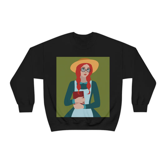 Woman with Book Artisan with Hat and Red Hair Aesthetic Classic Art Fairy Tale Unisex Heavy Blend™ Crewneck Sweatshirt Ichaku [Perfect Gifts Selection]