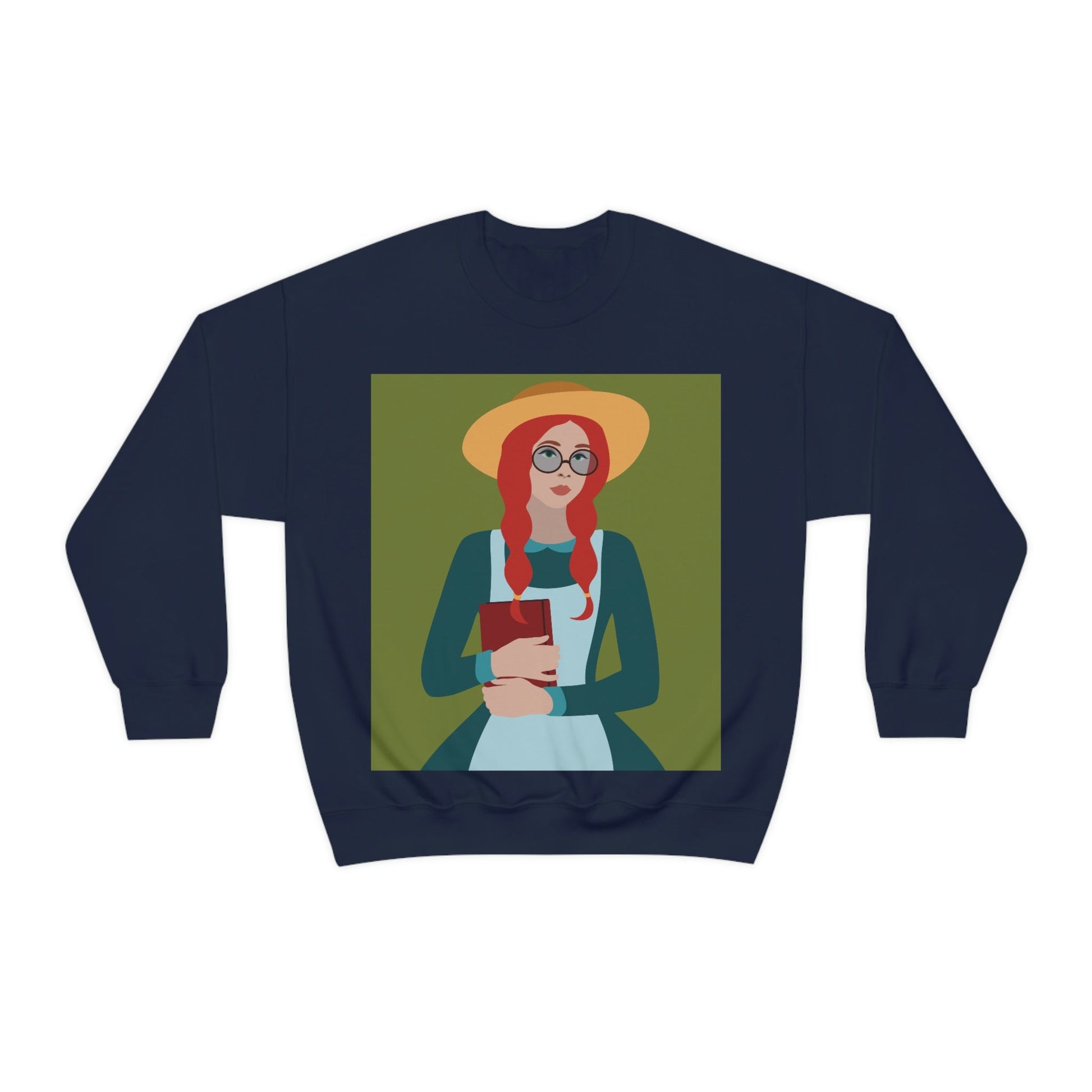 Woman with Book Artisan with Hat and Red Hair Aesthetic Classic Art Fairy Tale Unisex Heavy Blend™ Crewneck Sweatshirt Ichaku [Perfect Gifts Selection]