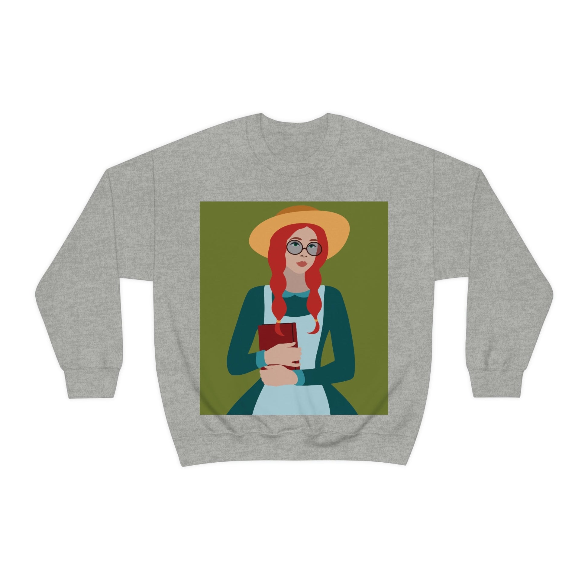 Woman with Book Artisan with Hat and Red Hair Aesthetic Classic Art Fairy Tale Unisex Heavy Blend™ Crewneck Sweatshirt Ichaku [Perfect Gifts Selection]