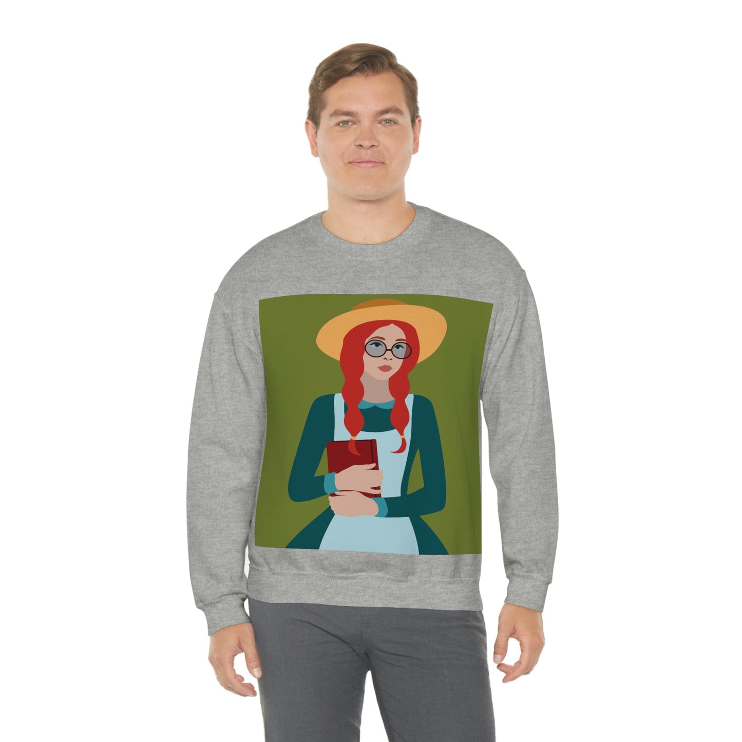 Woman with Book Artisan with Hat and Red Hair Aesthetic Classic Art Fairy Tale Unisex Heavy Blend™ Crewneck Sweatshirt Ichaku [Perfect Gifts Selection]