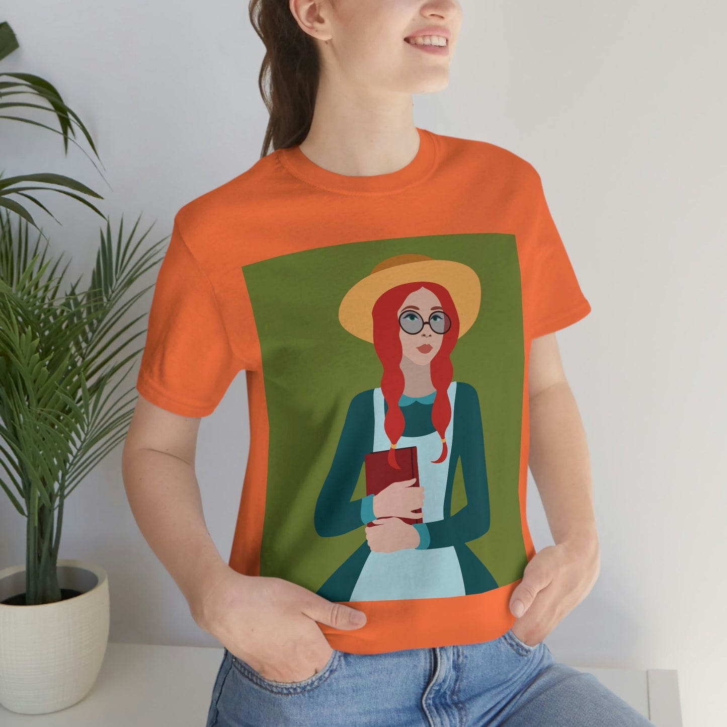 Woman with Book Artisan with Hat and Red Hair Aesthetic Classic Art Fairy Tale  Unisex Jersey Short Sleeve T-Shirt Ichaku [Perfect Gifts Selection]