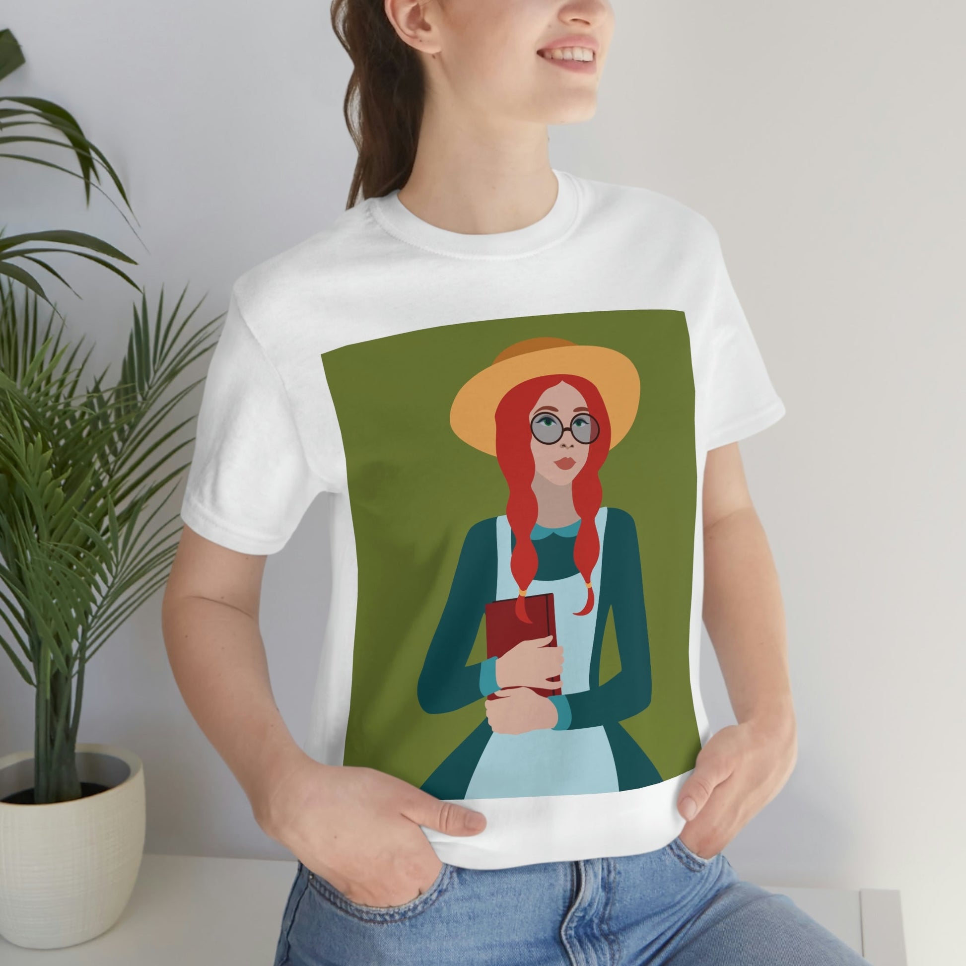 Woman with Book Artisan with Hat and Red Hair Aesthetic Classic Art Fairy Tale  Unisex Jersey Short Sleeve T-Shirt Ichaku [Perfect Gifts Selection]