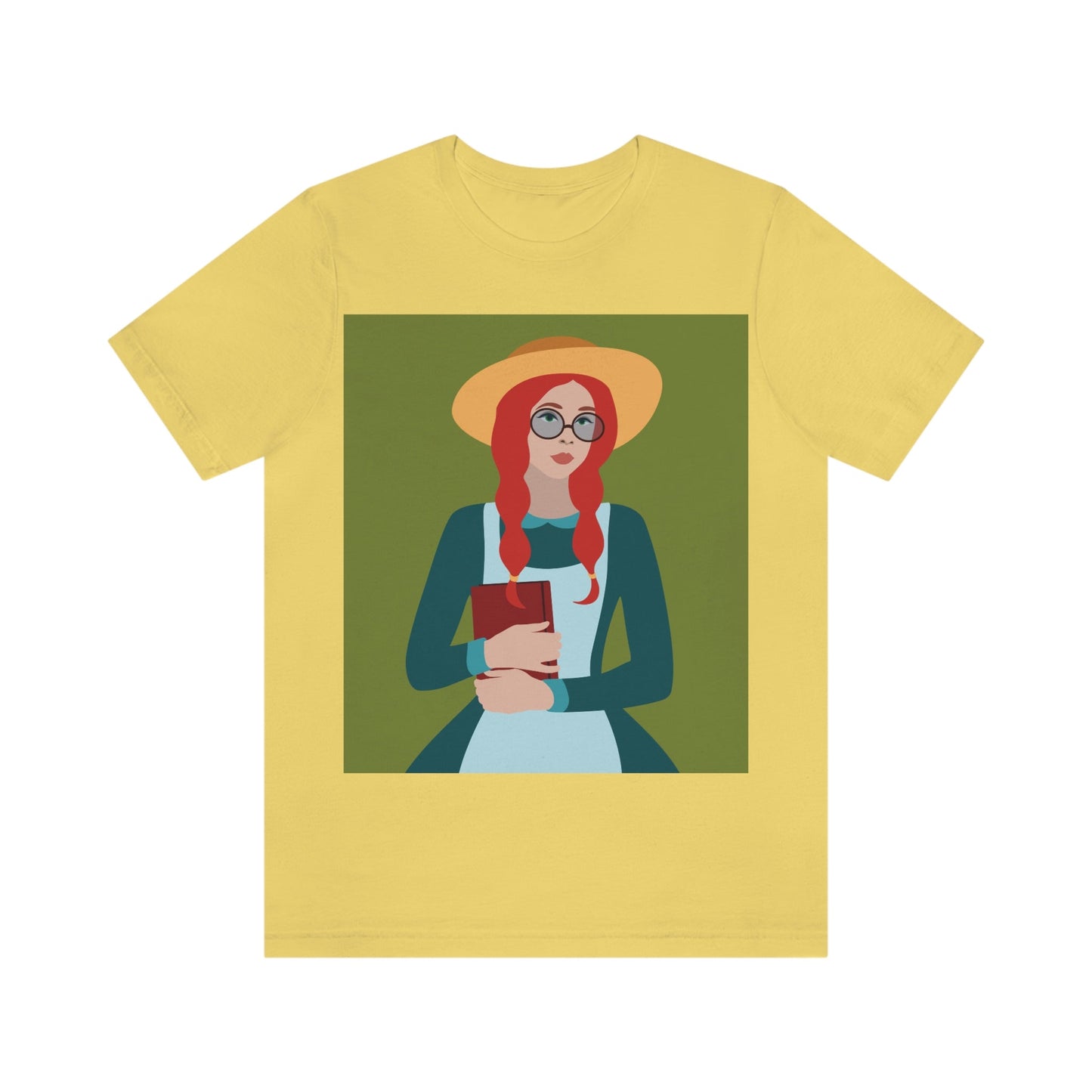 Woman with Book Artisan with Hat and Red Hair Aesthetic Classic Art Fairy Tale  Unisex Jersey Short Sleeve T-Shirt Ichaku [Perfect Gifts Selection]