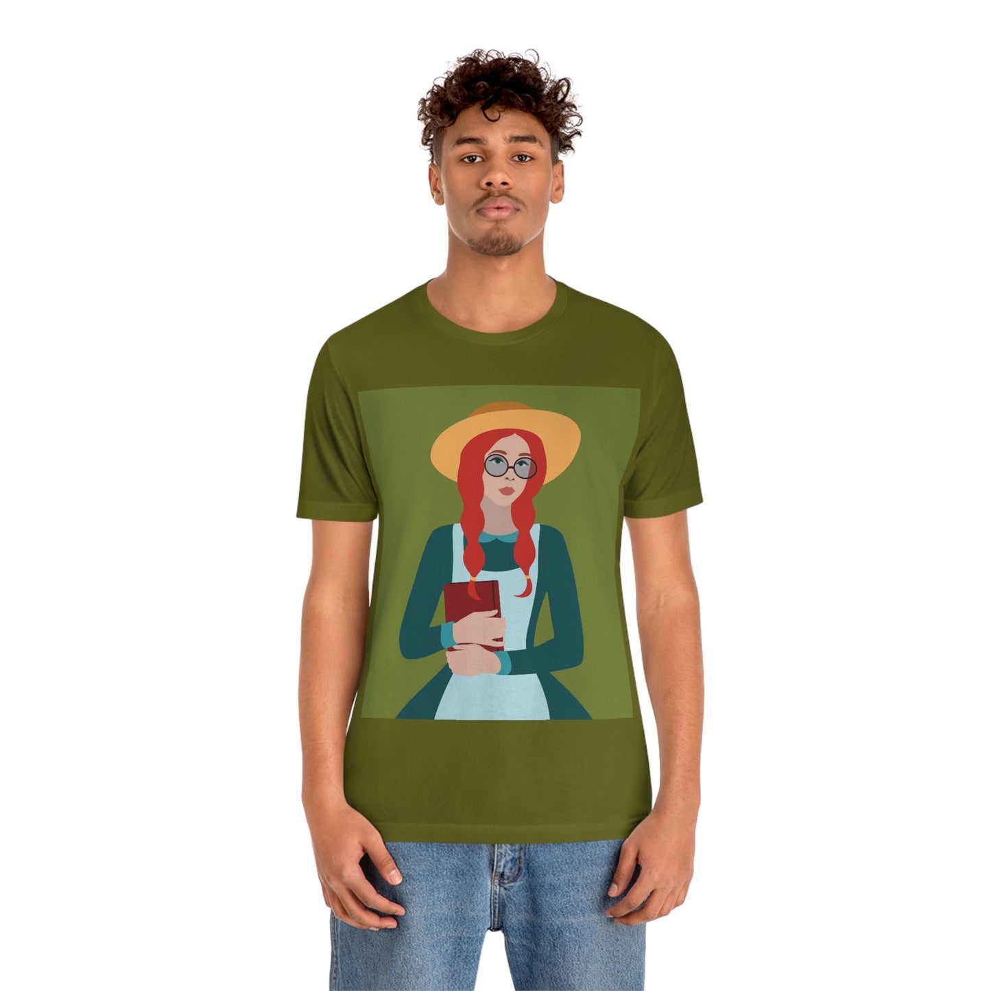 Woman with Book Artisan with Hat and Red Hair Aesthetic Classic Art Fairy Tale  Unisex Jersey Short Sleeve T-Shirt Ichaku [Perfect Gifts Selection]