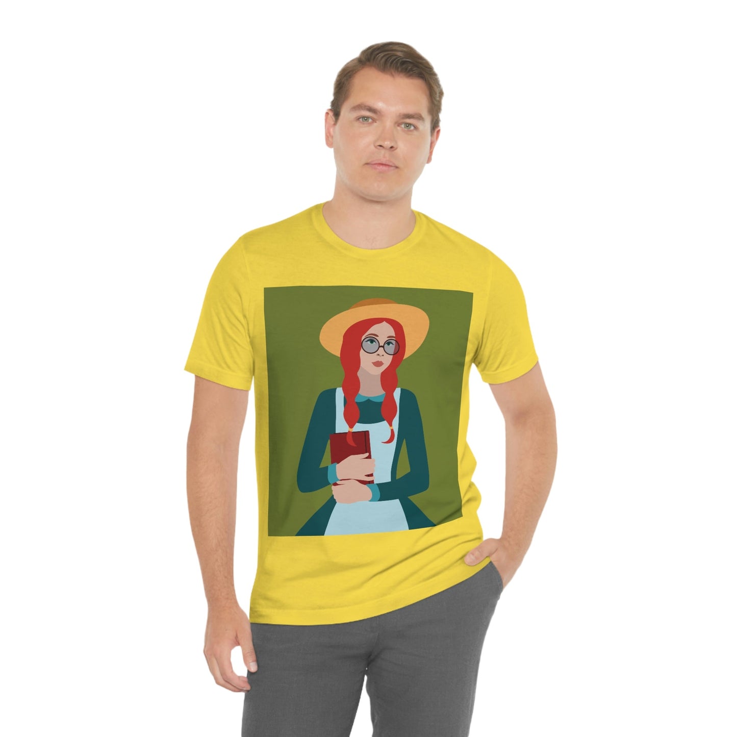 Woman with Book Artisan with Hat and Red Hair Aesthetic Classic Art Fairy Tale  Unisex Jersey Short Sleeve T-Shirt Ichaku [Perfect Gifts Selection]