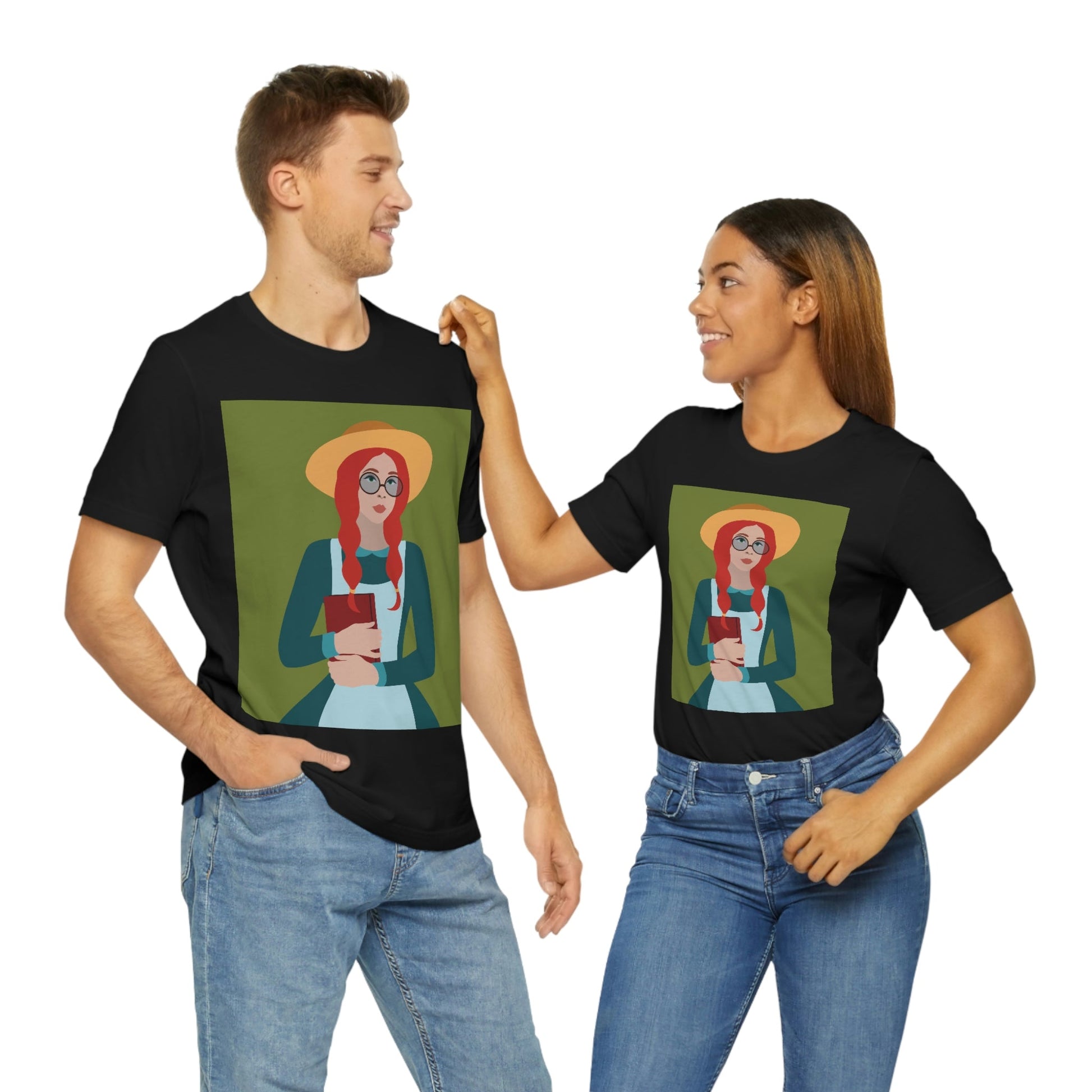 Woman with Book Artisan with Hat and Red Hair Aesthetic Classic Art Fairy Tale  Unisex Jersey Short Sleeve T-Shirt Ichaku [Perfect Gifts Selection]