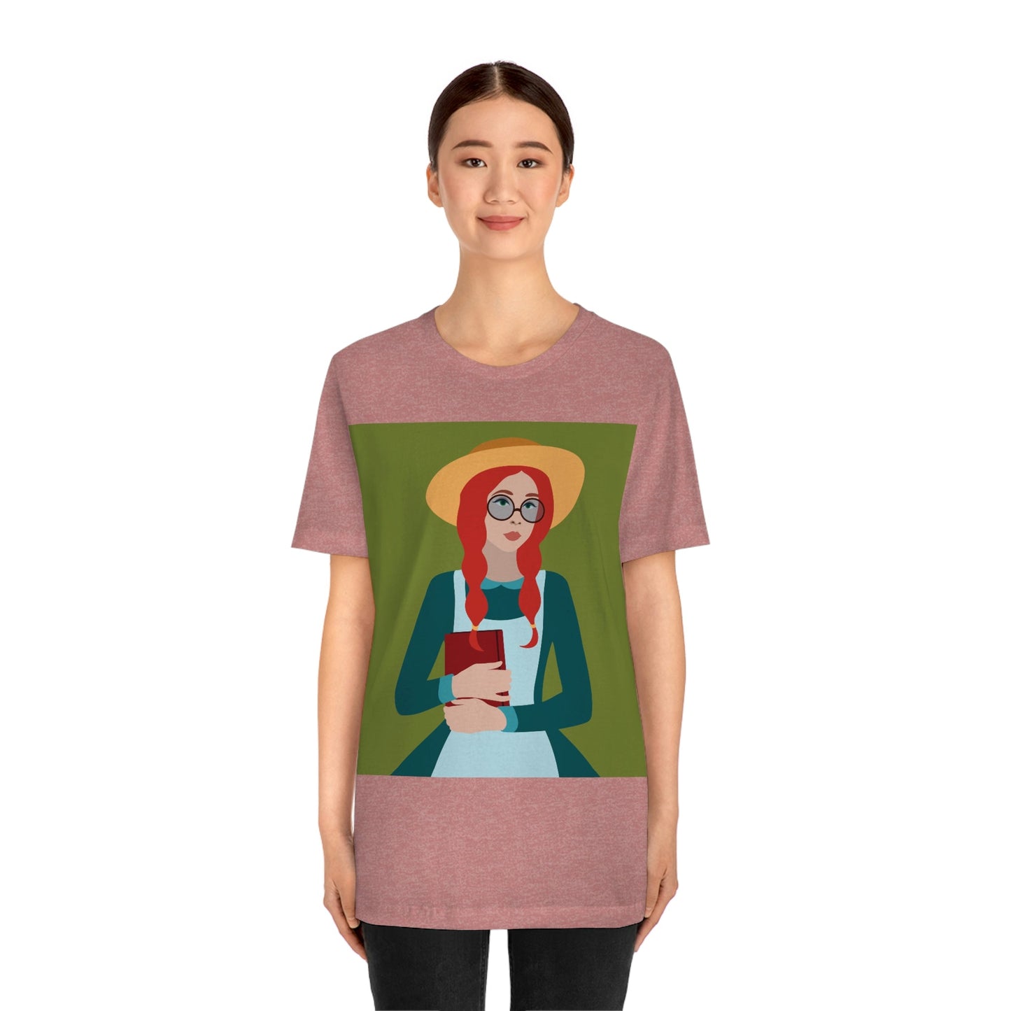 Woman with Book Artisan with Hat and Red Hair Aesthetic Classic Art Fairy Tale  Unisex Jersey Short Sleeve T-Shirt Ichaku [Perfect Gifts Selection]