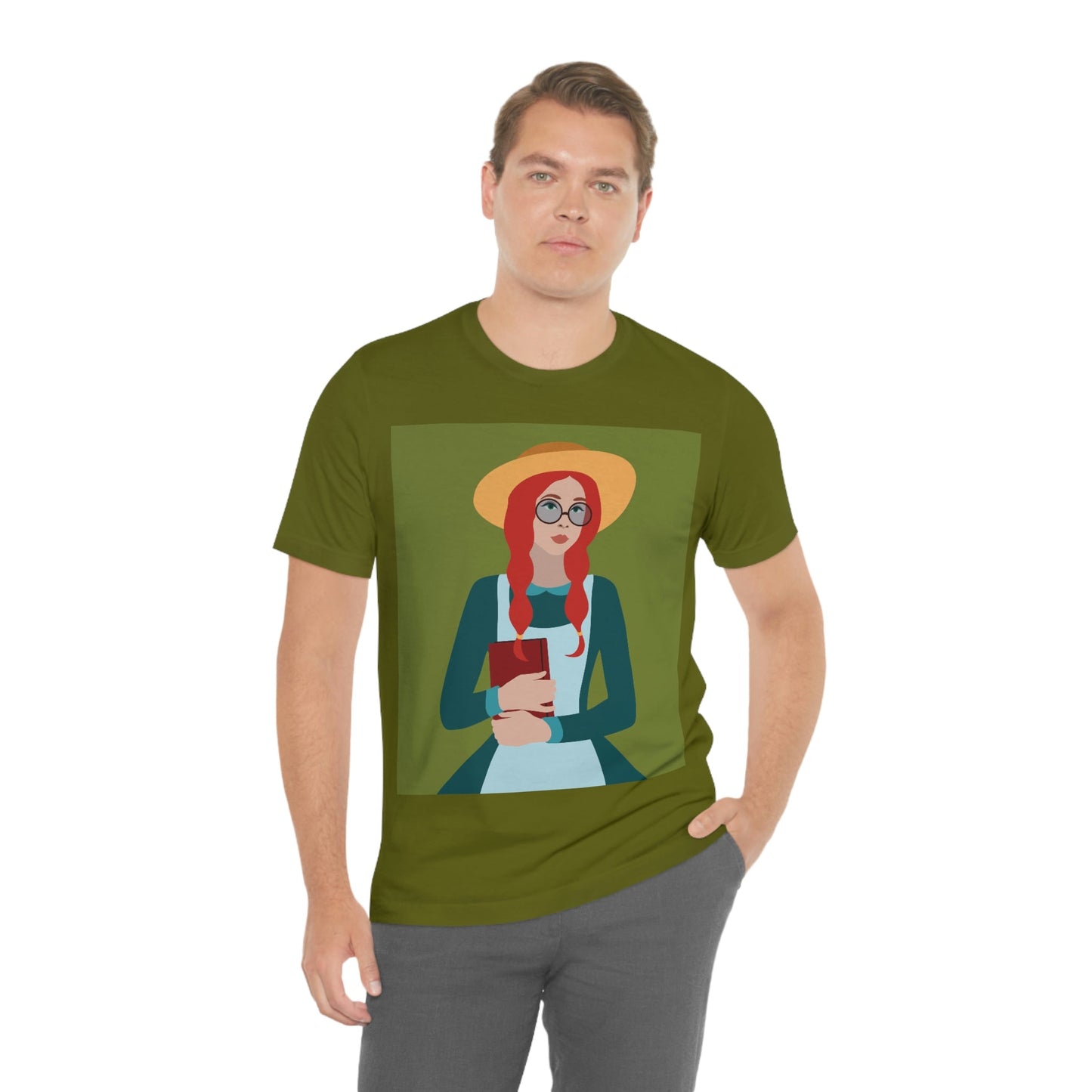 Woman with Book Artisan with Hat and Red Hair Aesthetic Classic Art Fairy Tale  Unisex Jersey Short Sleeve T-Shirt Ichaku [Perfect Gifts Selection]