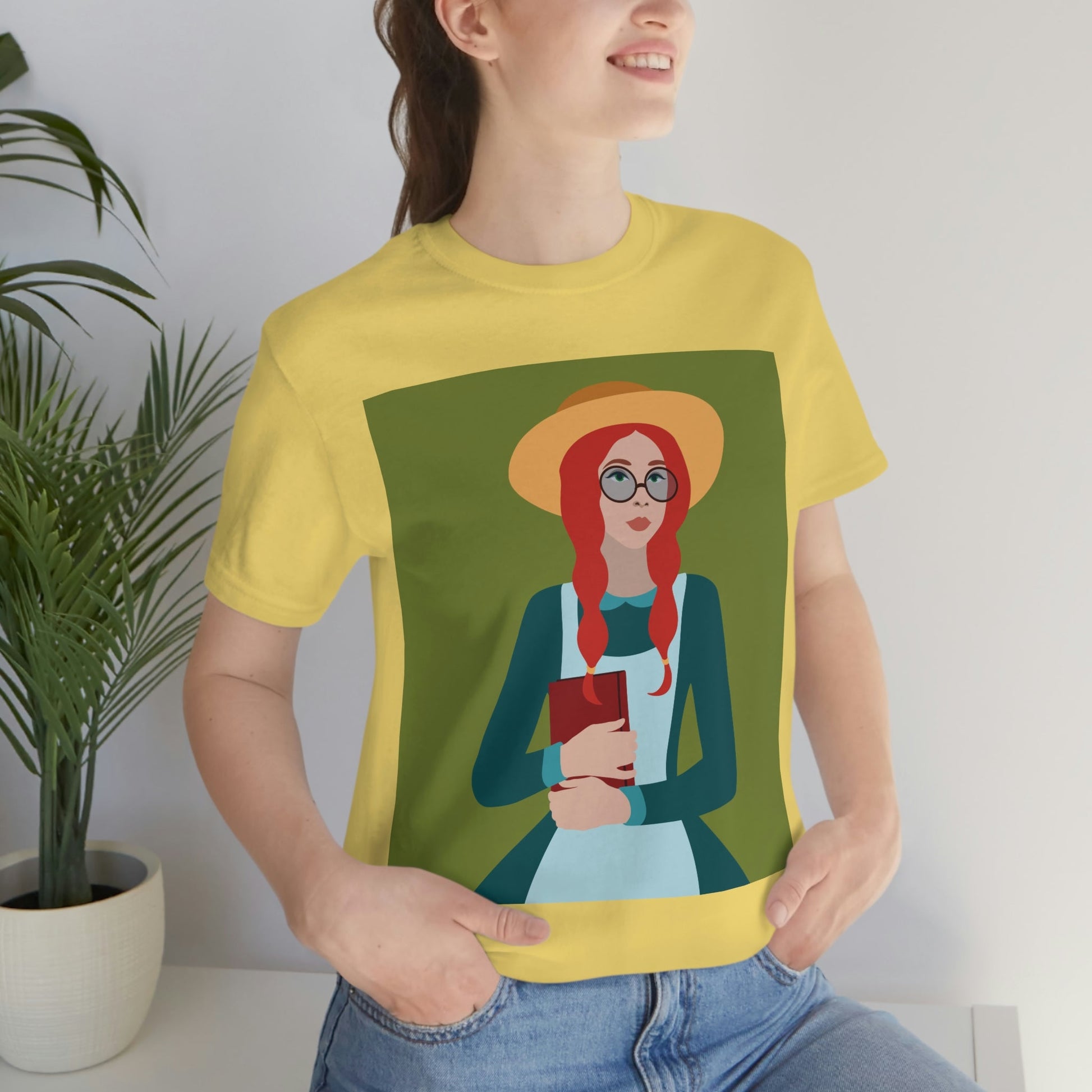 Woman with Book Artisan with Hat and Red Hair Aesthetic Classic Art Fairy Tale  Unisex Jersey Short Sleeve T-Shirt Ichaku [Perfect Gifts Selection]